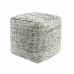 Outside The Box 18x18 Ivory & Blue  Hand-Made Jute / Cotton Blend Pouf