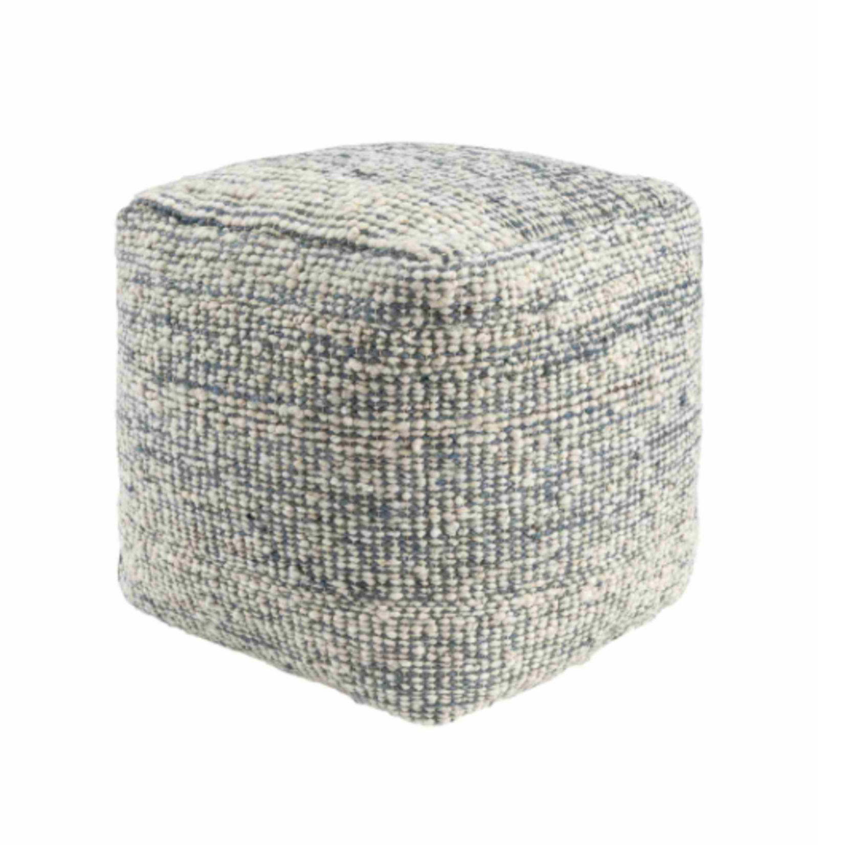Outside The Box 18x18 Ivory & Blue  Hand-Made Jute / Cotton Blend Pouf
