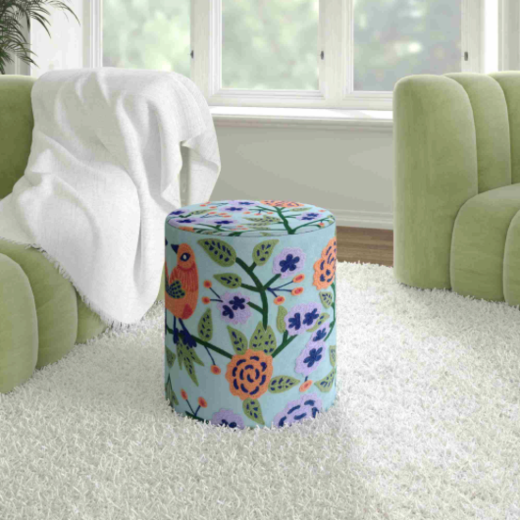 Outside The Box 18x20 Blue Multi Color Floral Ottoman