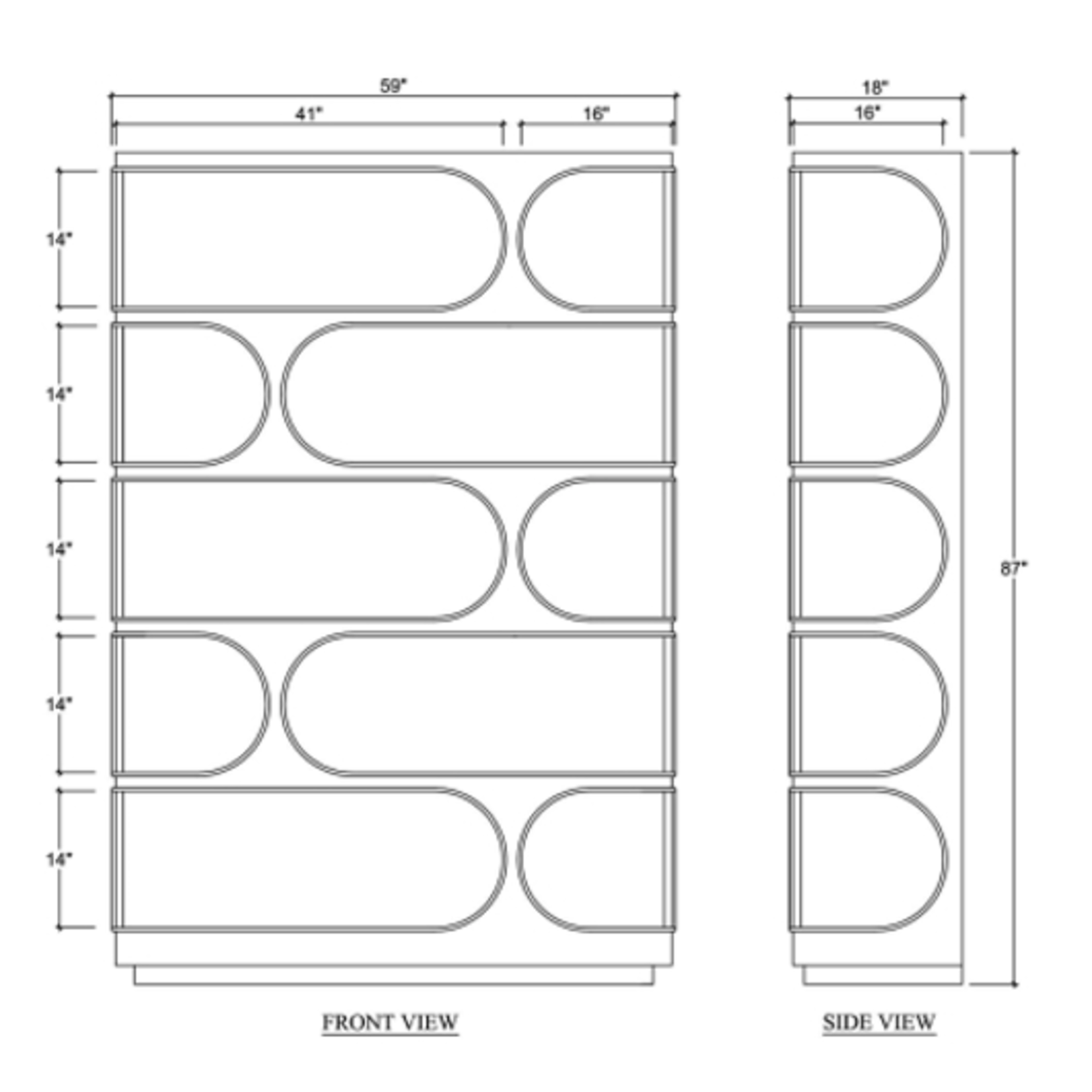 Outside The Box 87x18x59 Vannes Crescent Mahogany Wood Bookcase In Batavia Black - BBA