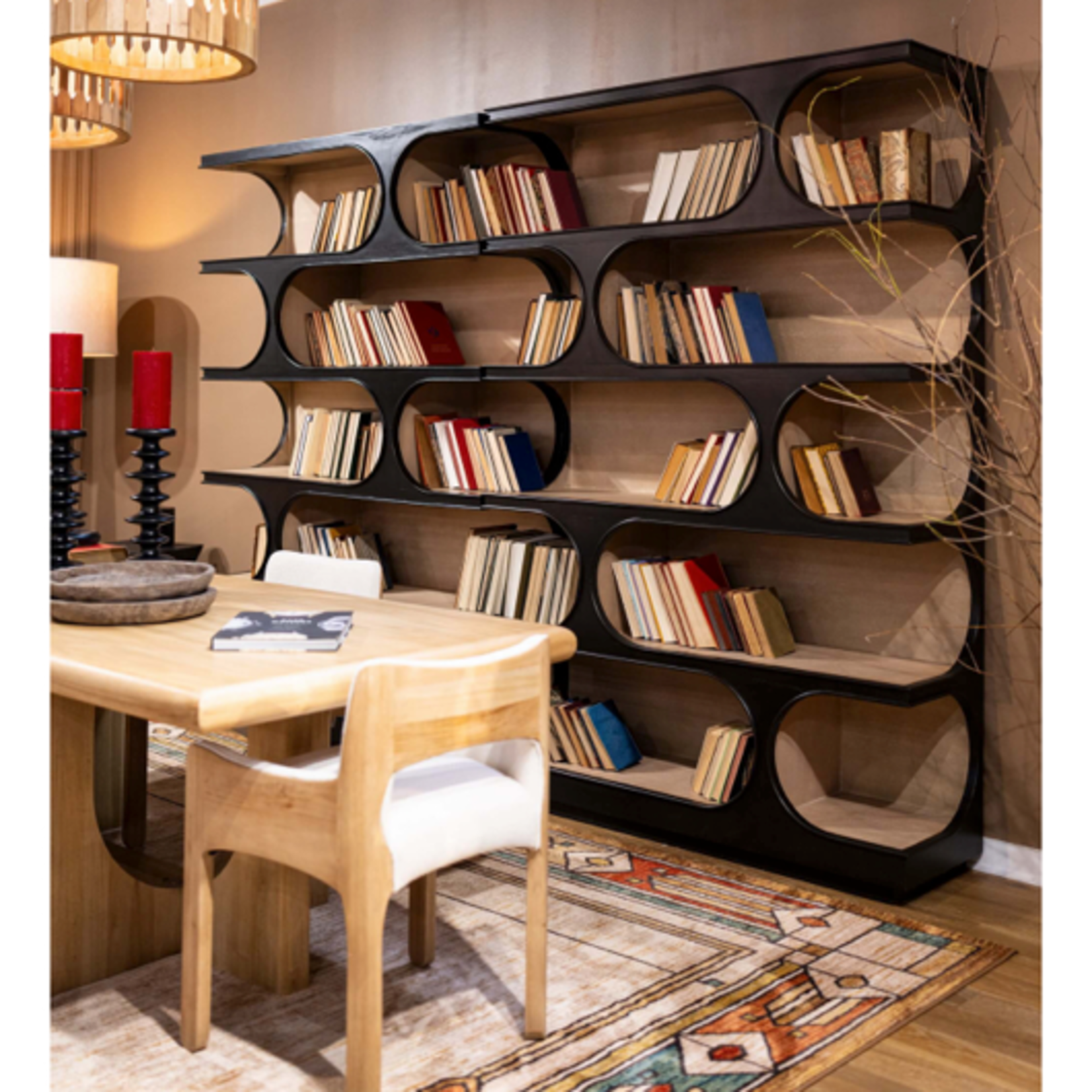 Outside The Box 87x18x59 Vannes Crescent Mahogany Wood Bookcase In Batavia Black - BBA