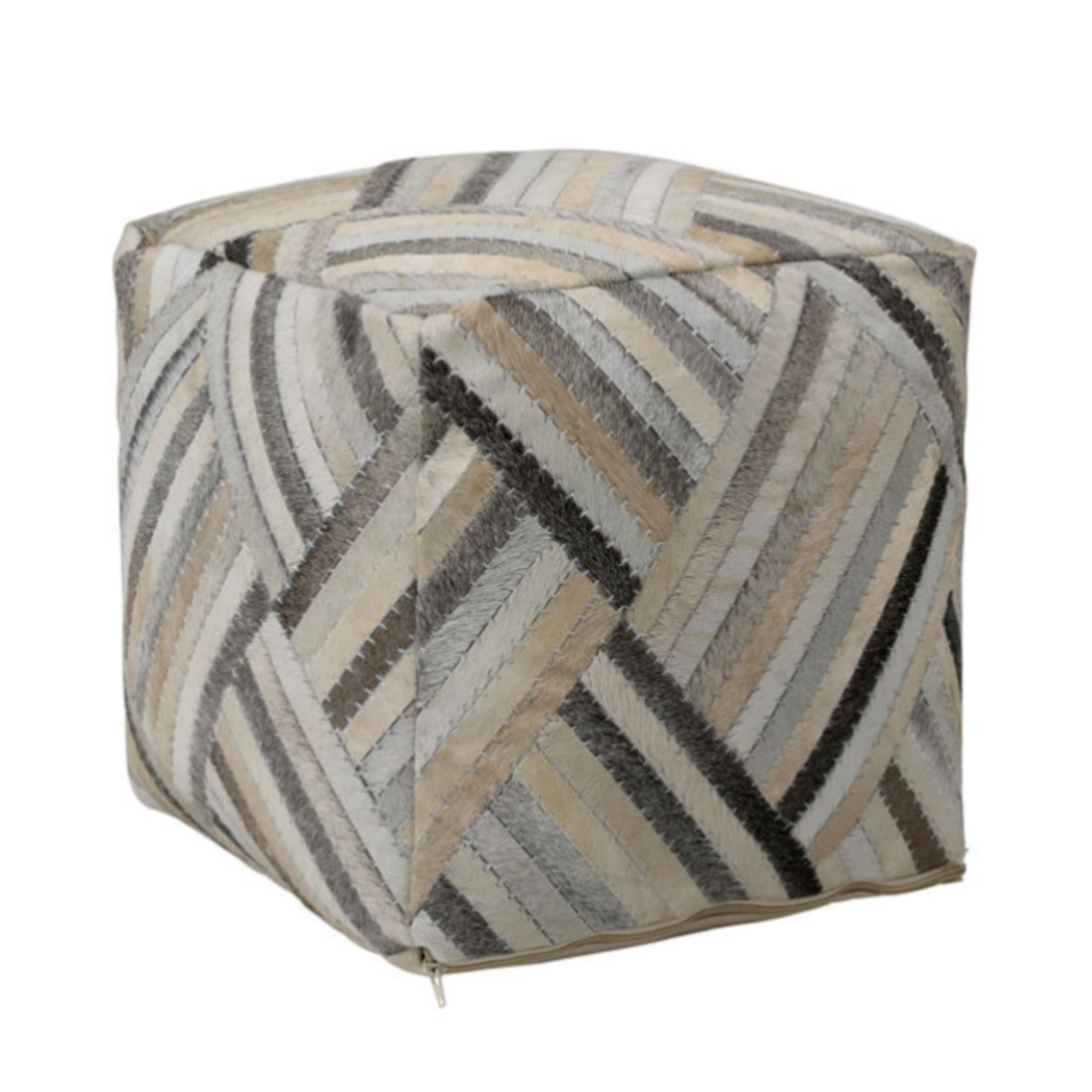 Outside The Box 16x16 Edith Gray / Brown & Natural Goat Hide Square Pouf / Ottoman