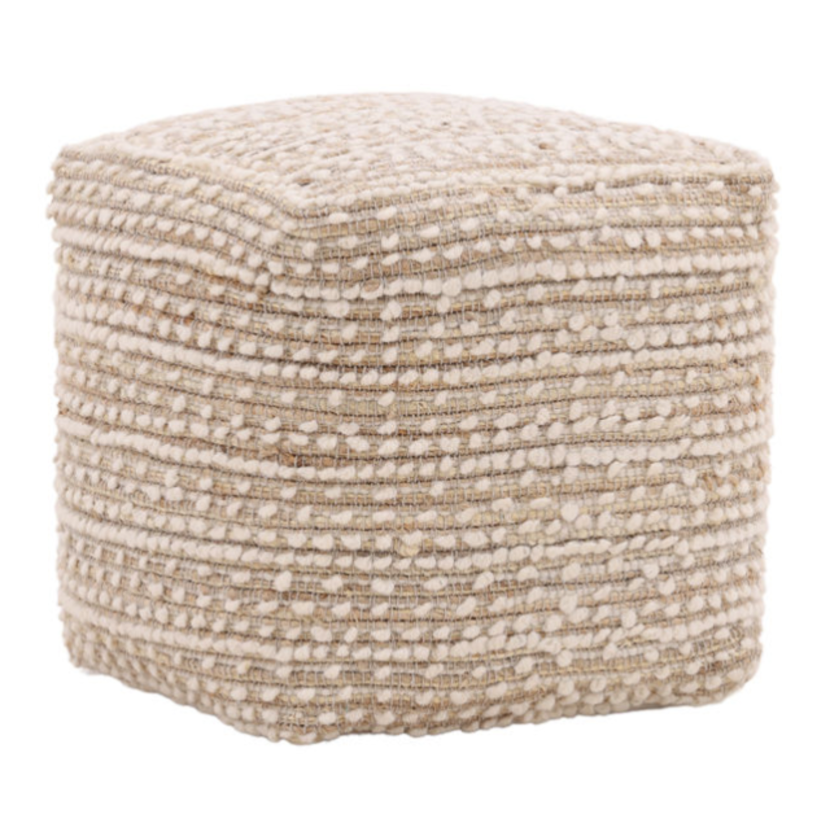 Outside The Box 16x18 Yuri  Ivory Hand Woven Wool & Jute Square Pouf