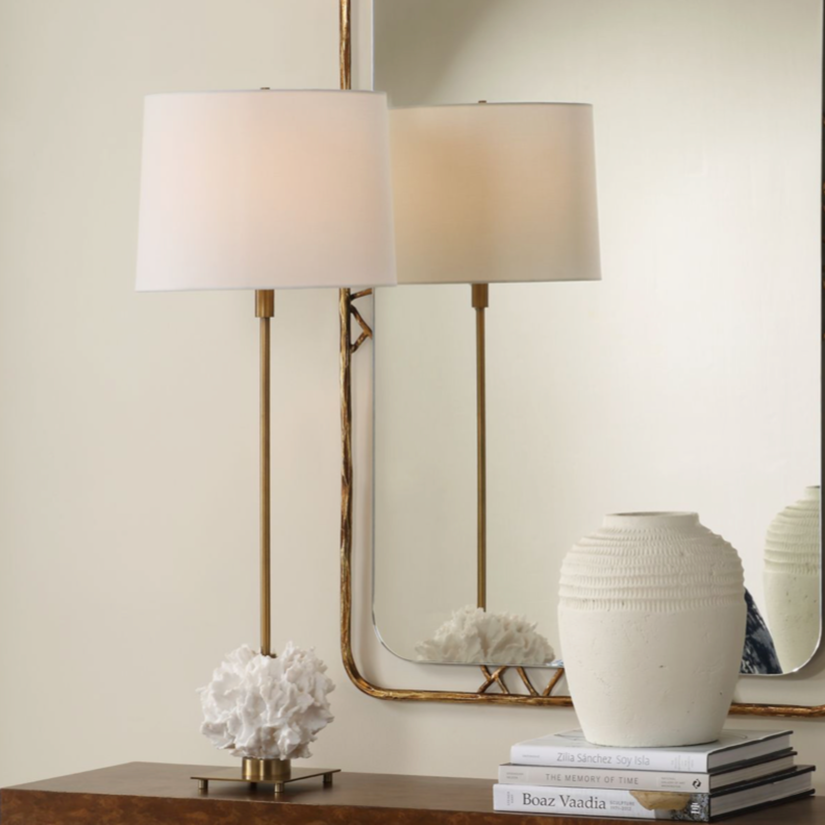 Outside The Box 36" Uttermost Caronia Ivory Coral & Antique Brass Base Table Lamp
