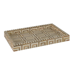 Outside The Box 19x13 Natural & White Geometric Mango Wood Rectangular Tray