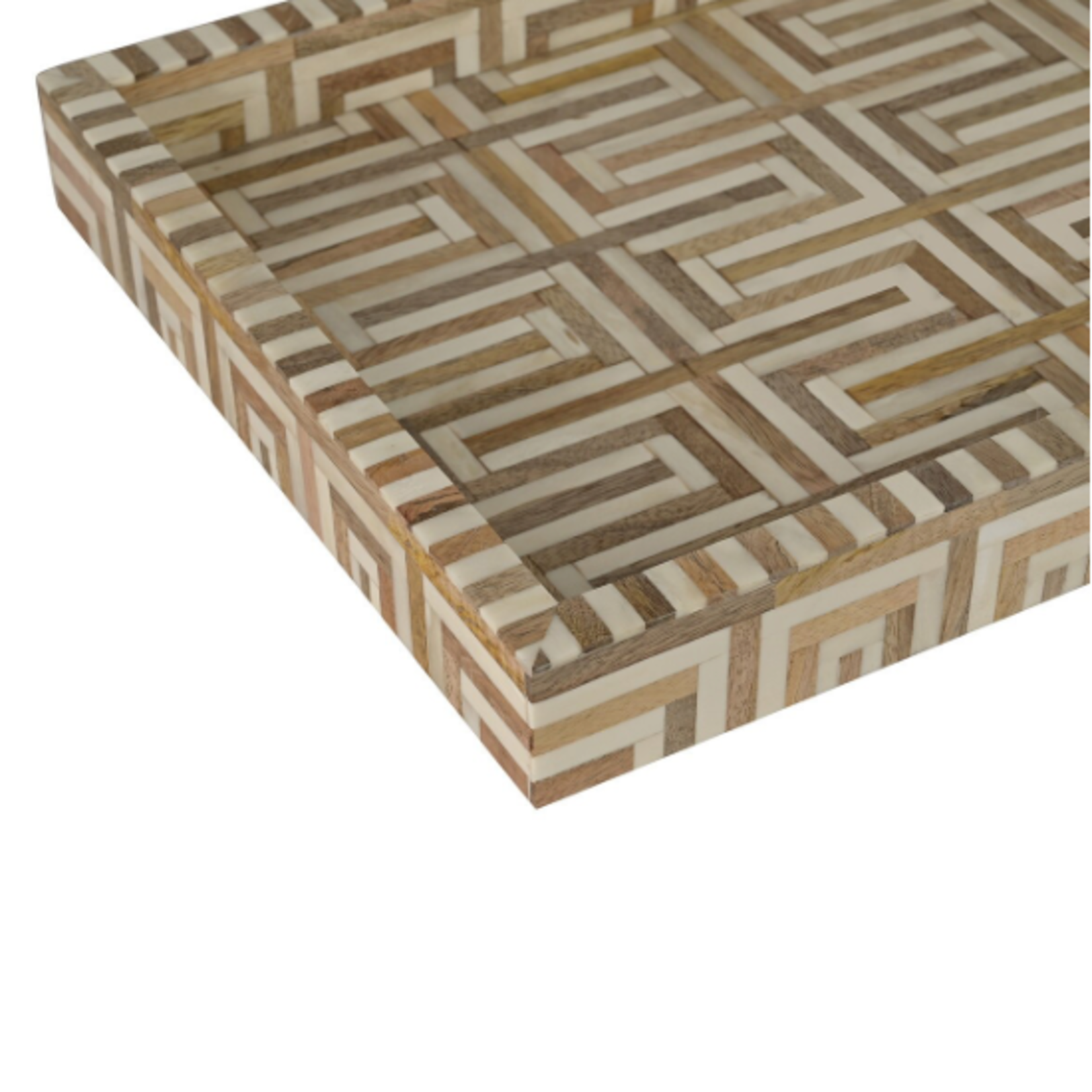 Outside The Box 19x13 Natural & White Geometric Mango Wood Rectangular Tray