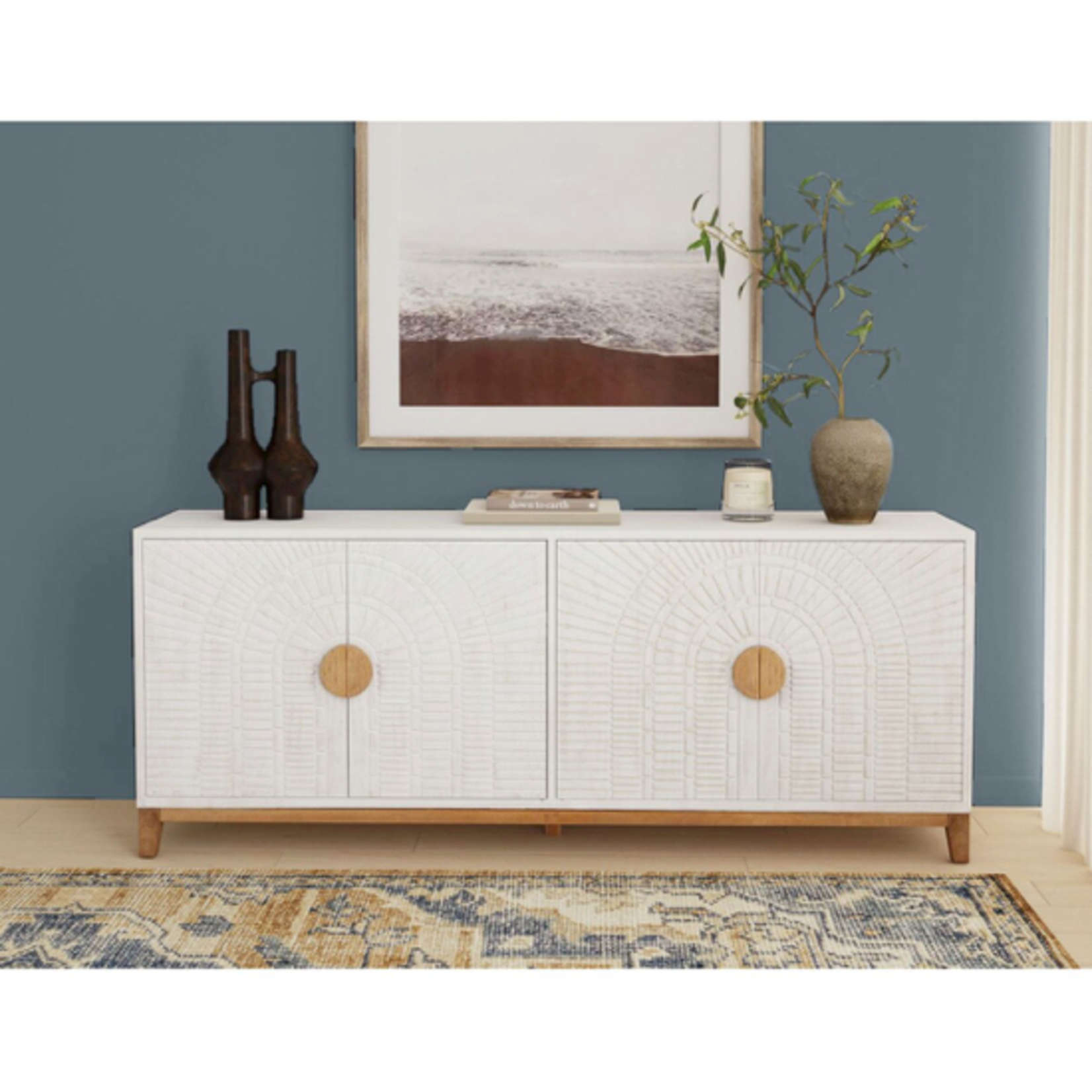 Outside The Box 80x18x32 Egypt Sherrod Roma 2 Tone Carved Mango Wood Sideboard