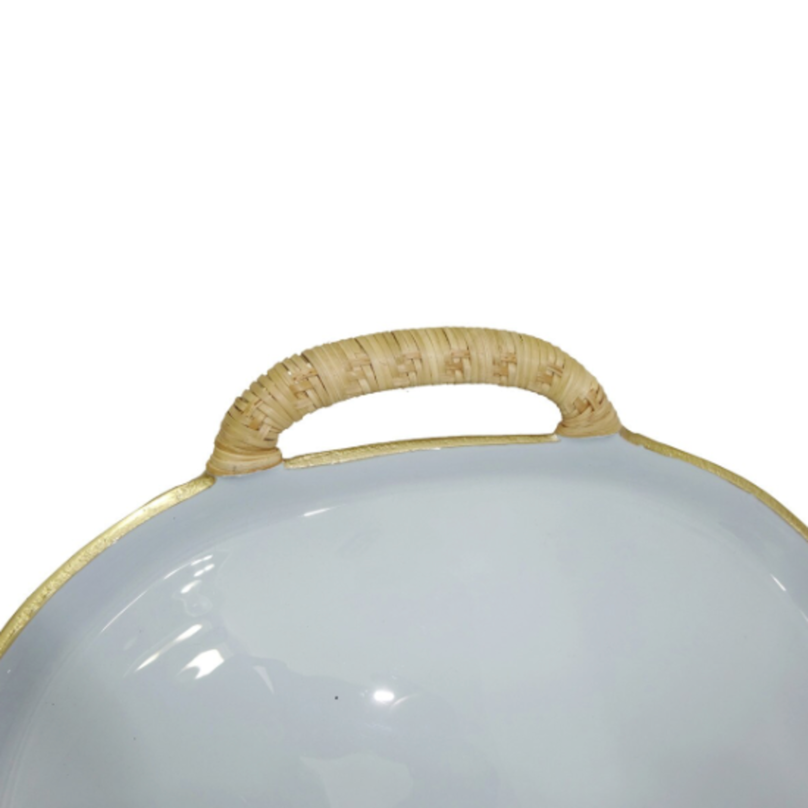 Outside The Box 26" Blue Enamel Aluminum Tray W/ Rattan Wrapped Handles