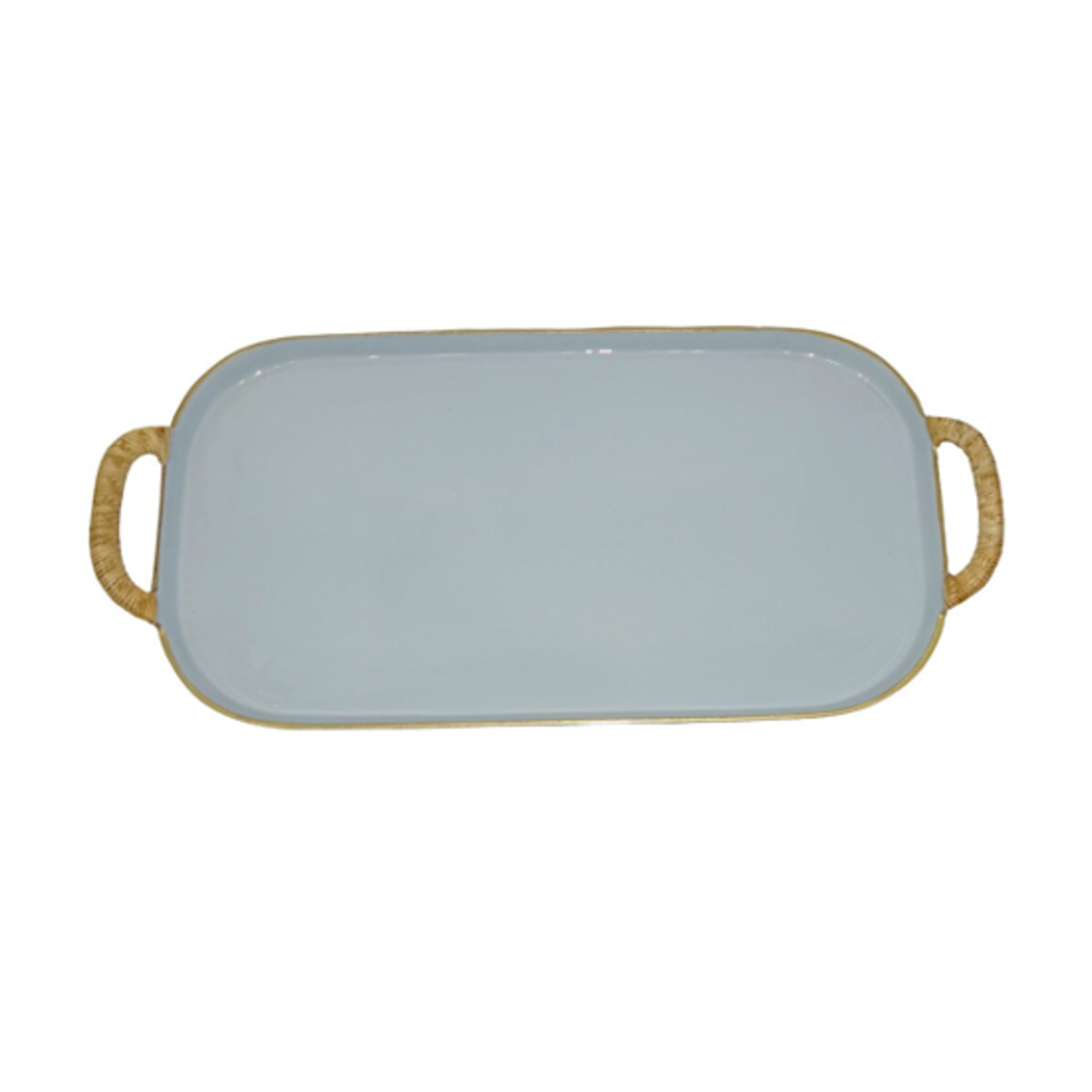 Outside The Box 26" Blue Enamel Aluminum Tray W/ Rattan Wrapped Handles