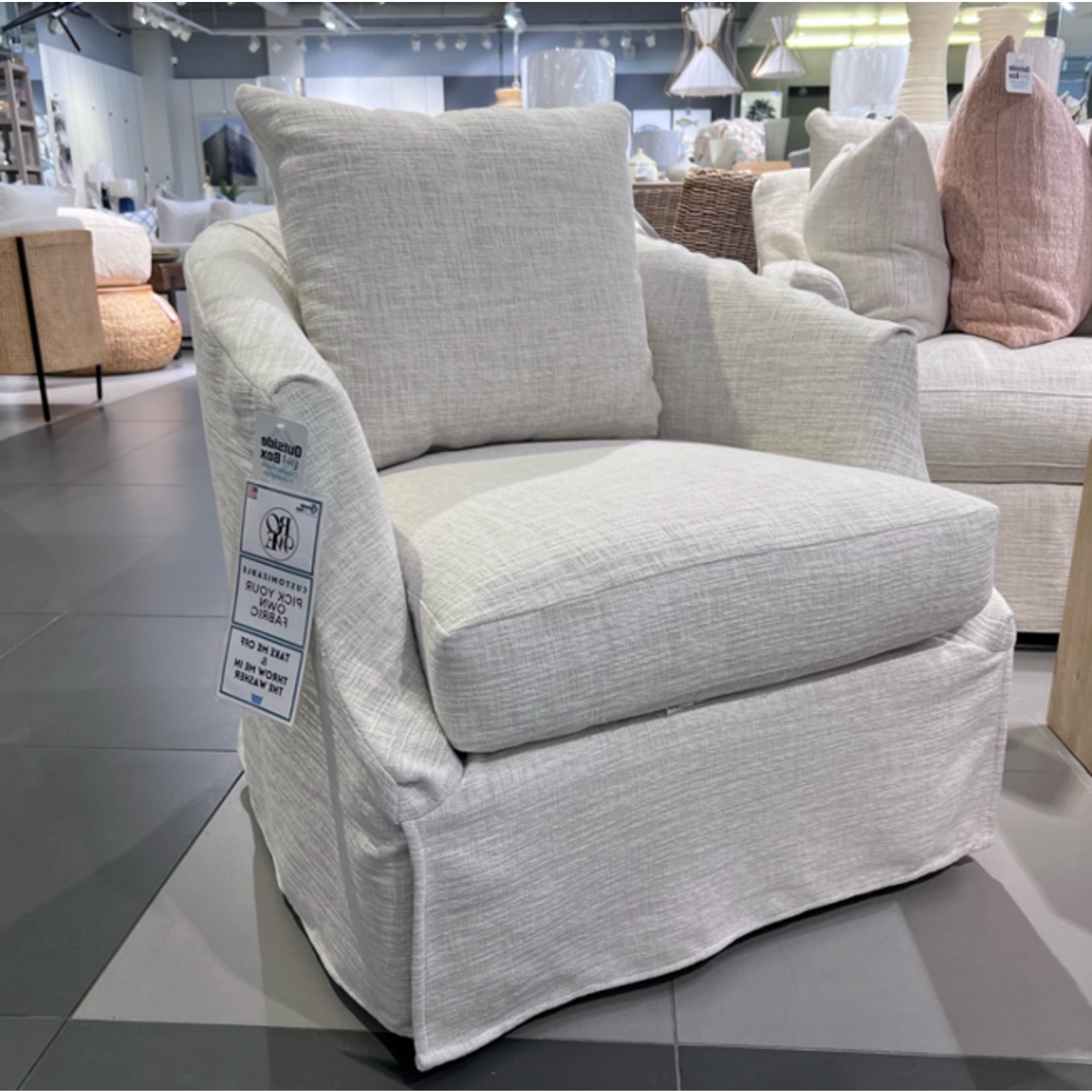 Outside The Box Emmerson Bone White Performance Kid Proof Slipcover Swivel Chair BU104-43 (AA)