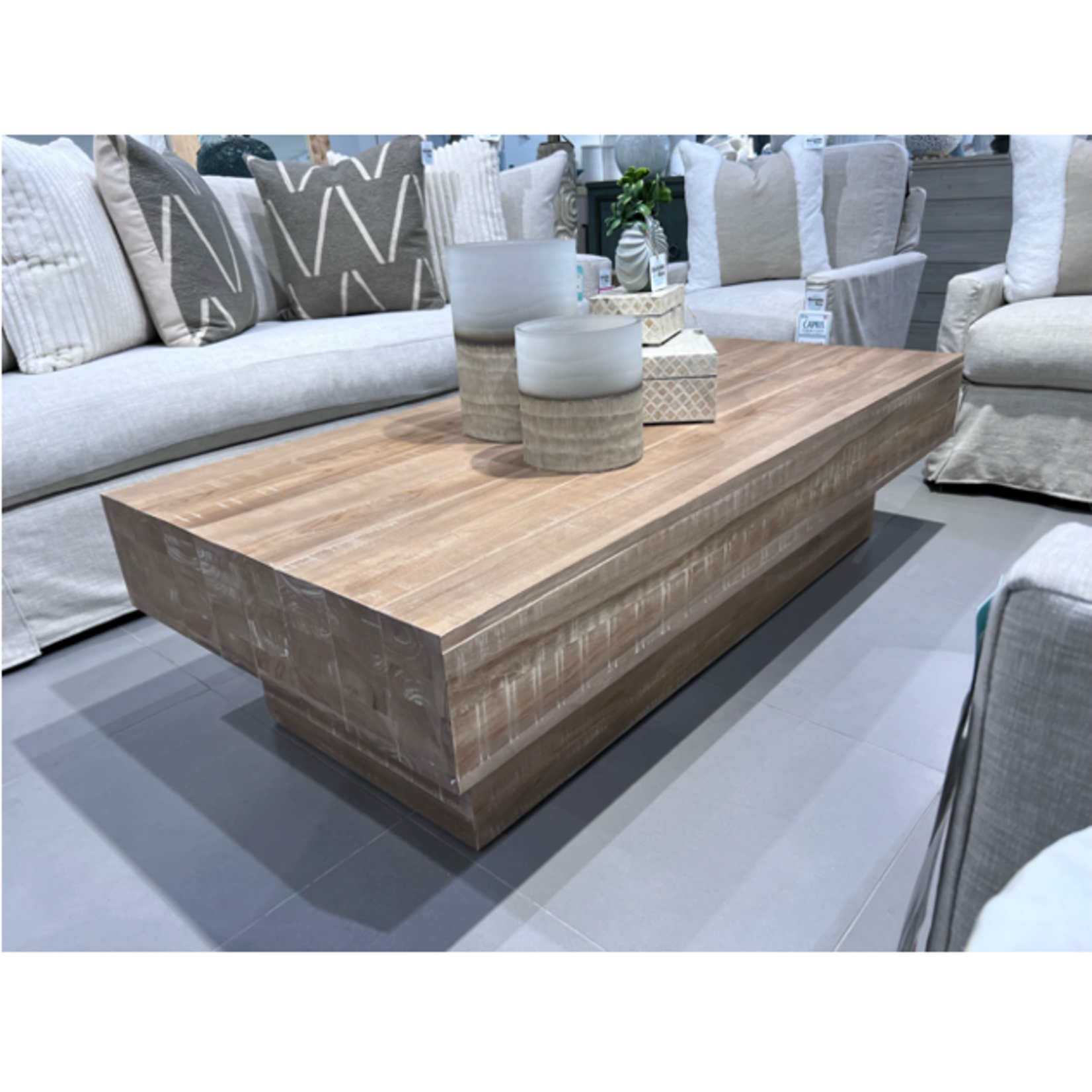 Outside The Box 67x31x18 Tuscan Solid Teak Wood Coffee Table In White Wash - TWW