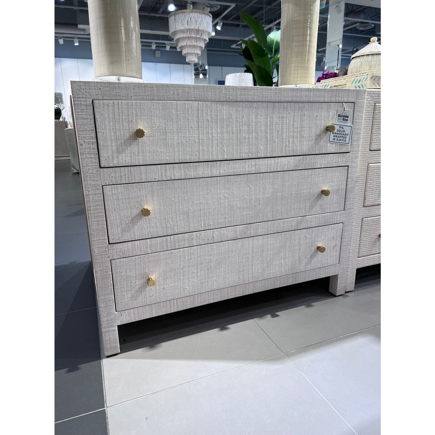 Outside The Box 42x18x35 Kagu Mahogany 3 Drawer Dresser Raffia White Wash - RFWW