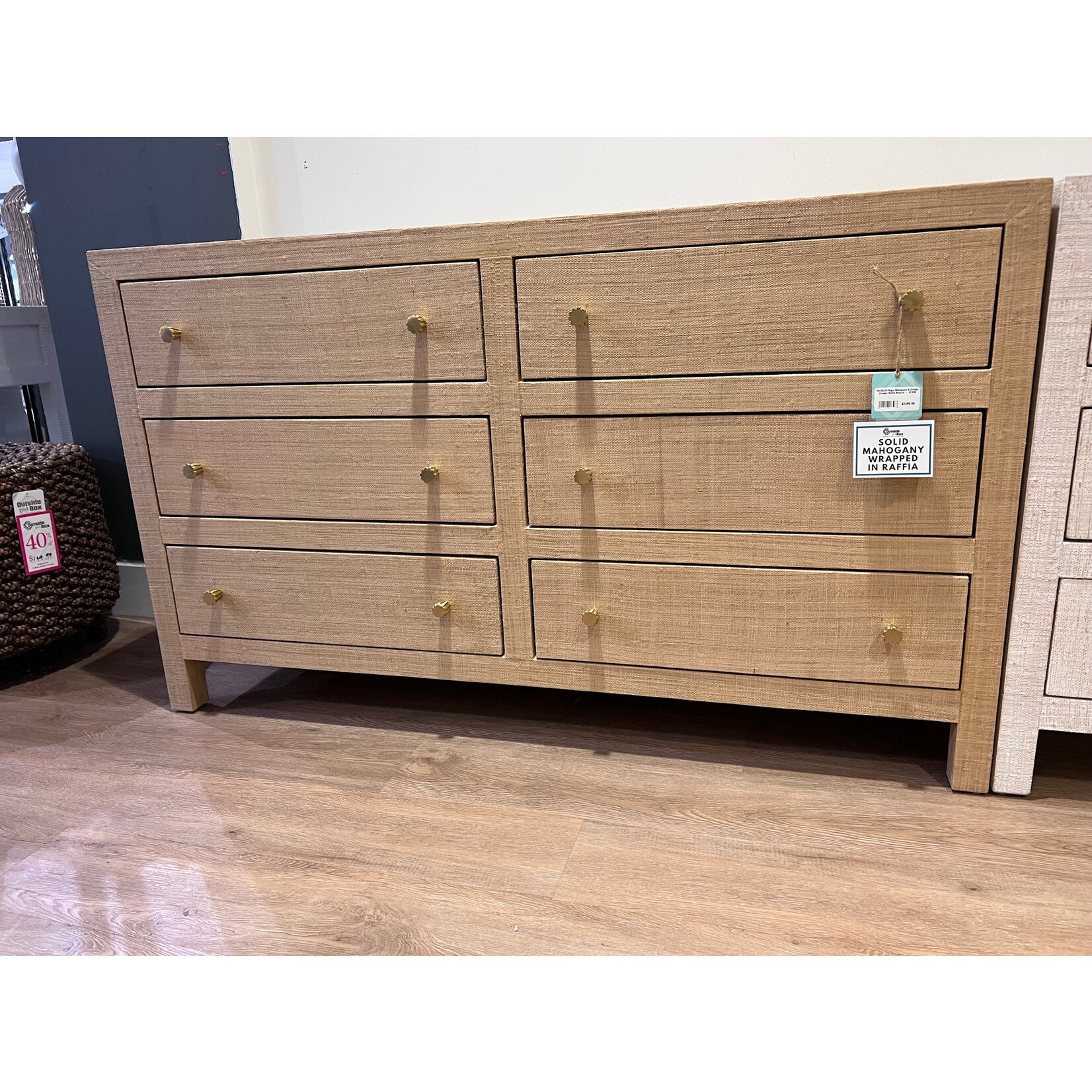Outside The Box 58x20x34 Kagu Mahogany 6 Drawer Dresser Raffia Natural - RFRW