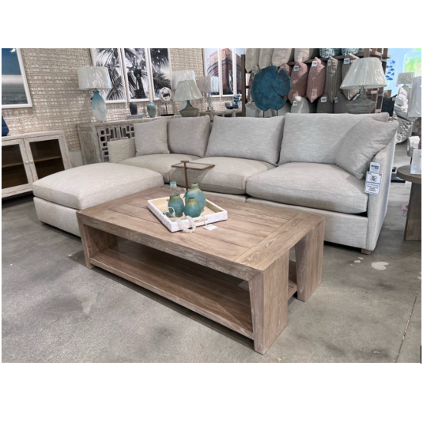 Outside The Box 121" Serena Bone White Lounge Harmony Cushion Modular Upholstered Sofa With Ottoman BU104-43 (AA)