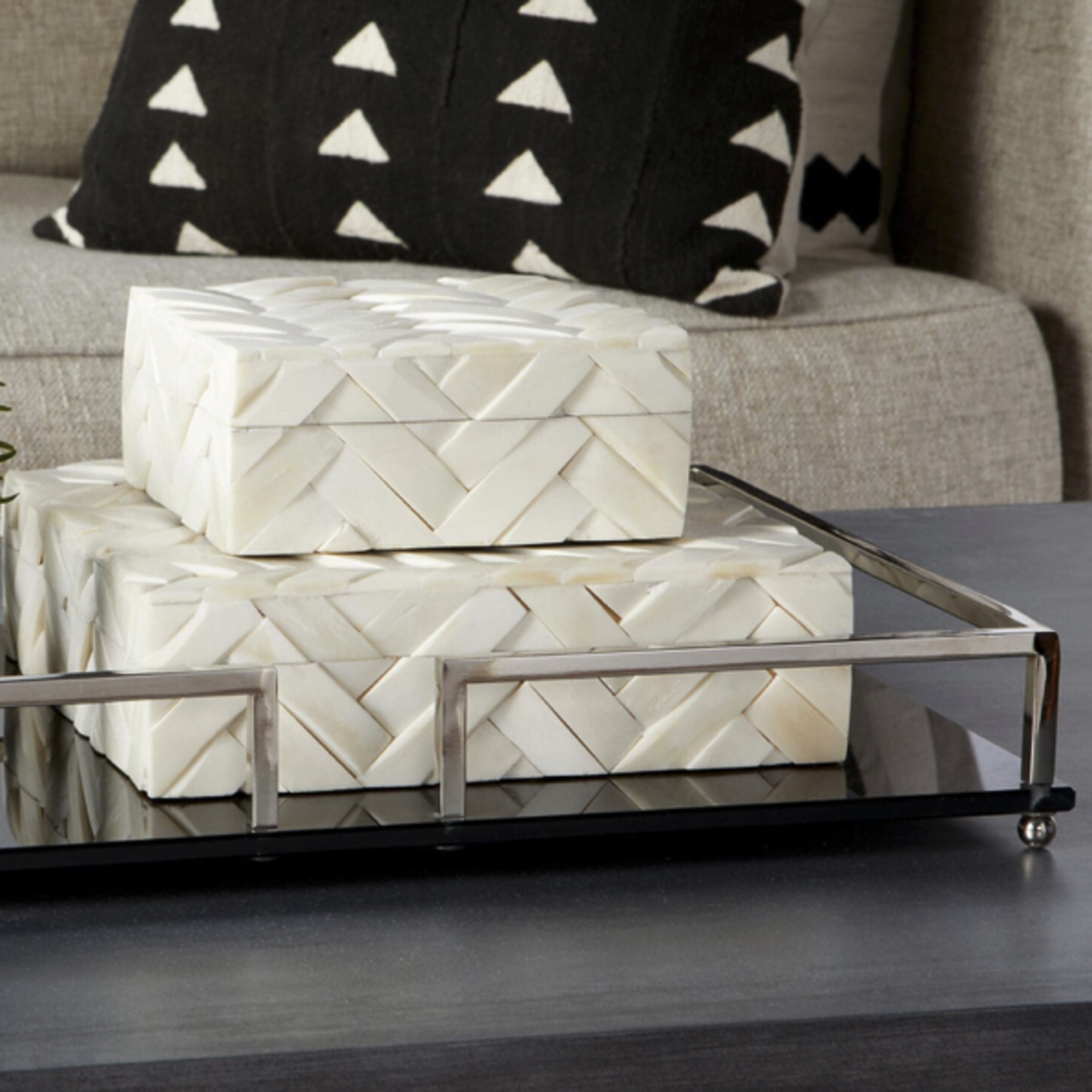 Outside The Box 6x6x3 Cumberland White Bone Inlay Decorative Box