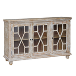 Outside The Box 70x16x40 White Washed Hand Made 3 Glass Door Sideboard