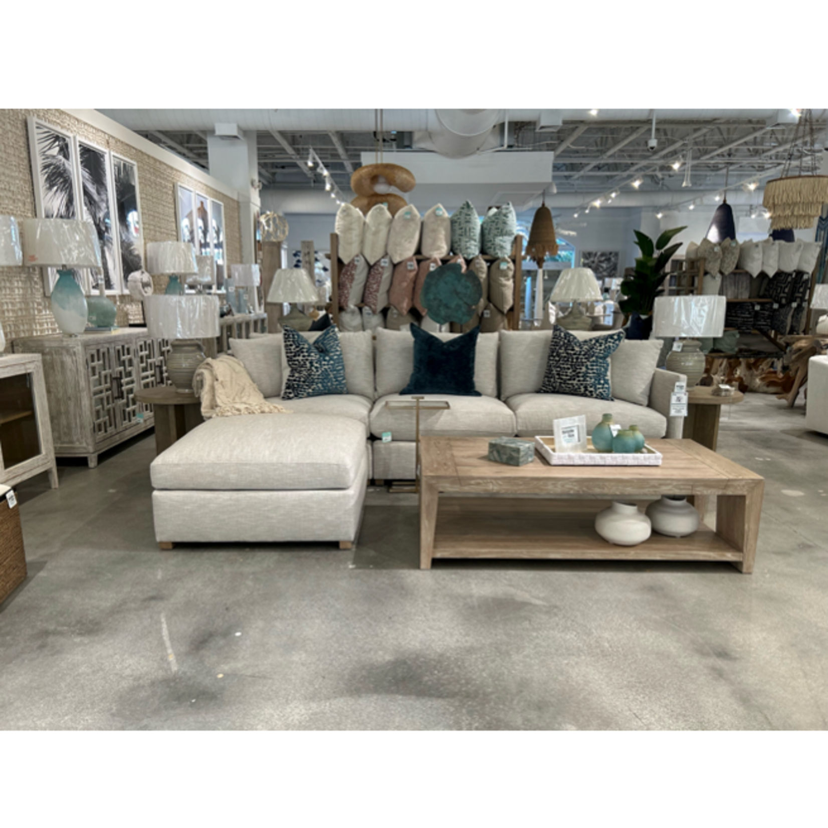 Outside The Box 121" Serena Natural Kid / Wear Proof Eco + Performance Harmony Cushion Upholstered Sofa With Ottoman SA114-19 (CC)