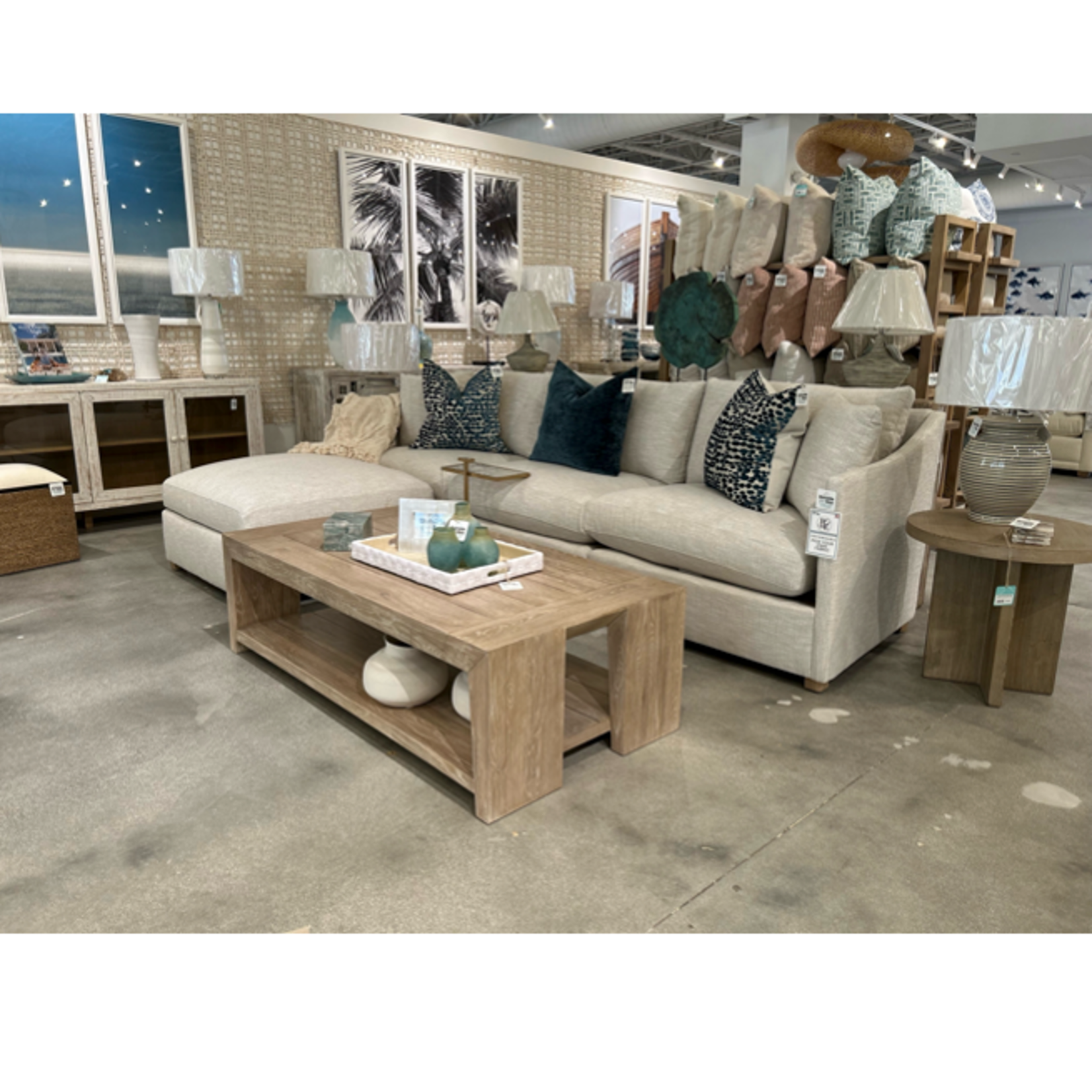 Outside The Box 121" Serena Natural Kid / Wear Proof Eco + Performance Harmony Cushion Upholstered Sofa With Ottoman SA114-19 (CC)