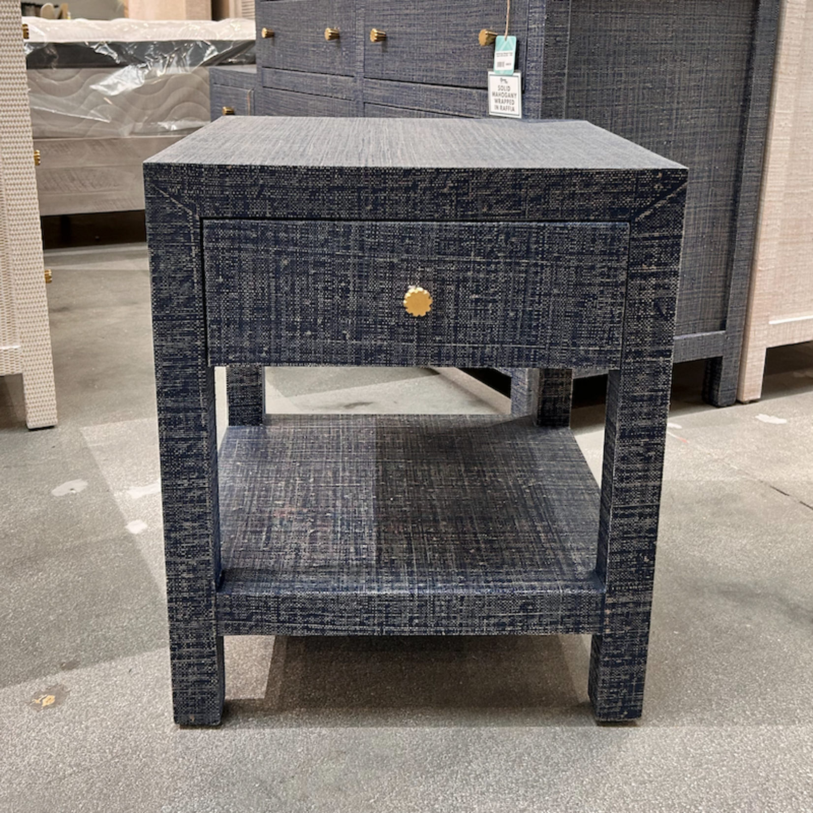 Outside The Box 20x20x24 Set Of 2 Kagu Mahogany 1 Drawer Nightstand Raffia Deep Blue - RFDB
