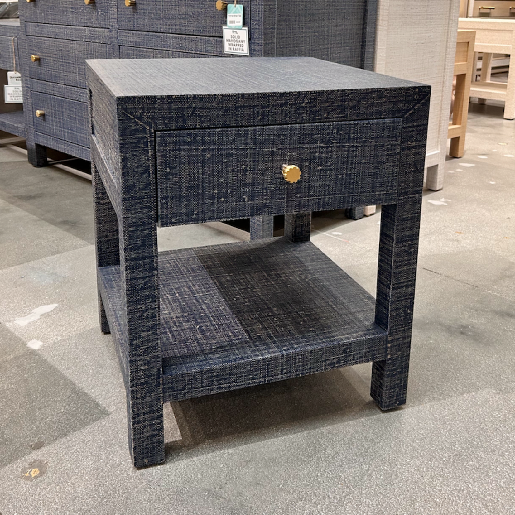 Outside The Box 20x20x24 Set Of 2 Kagu Mahogany 1 Drawer Nightstand Raffia Deep Blue - RFDB