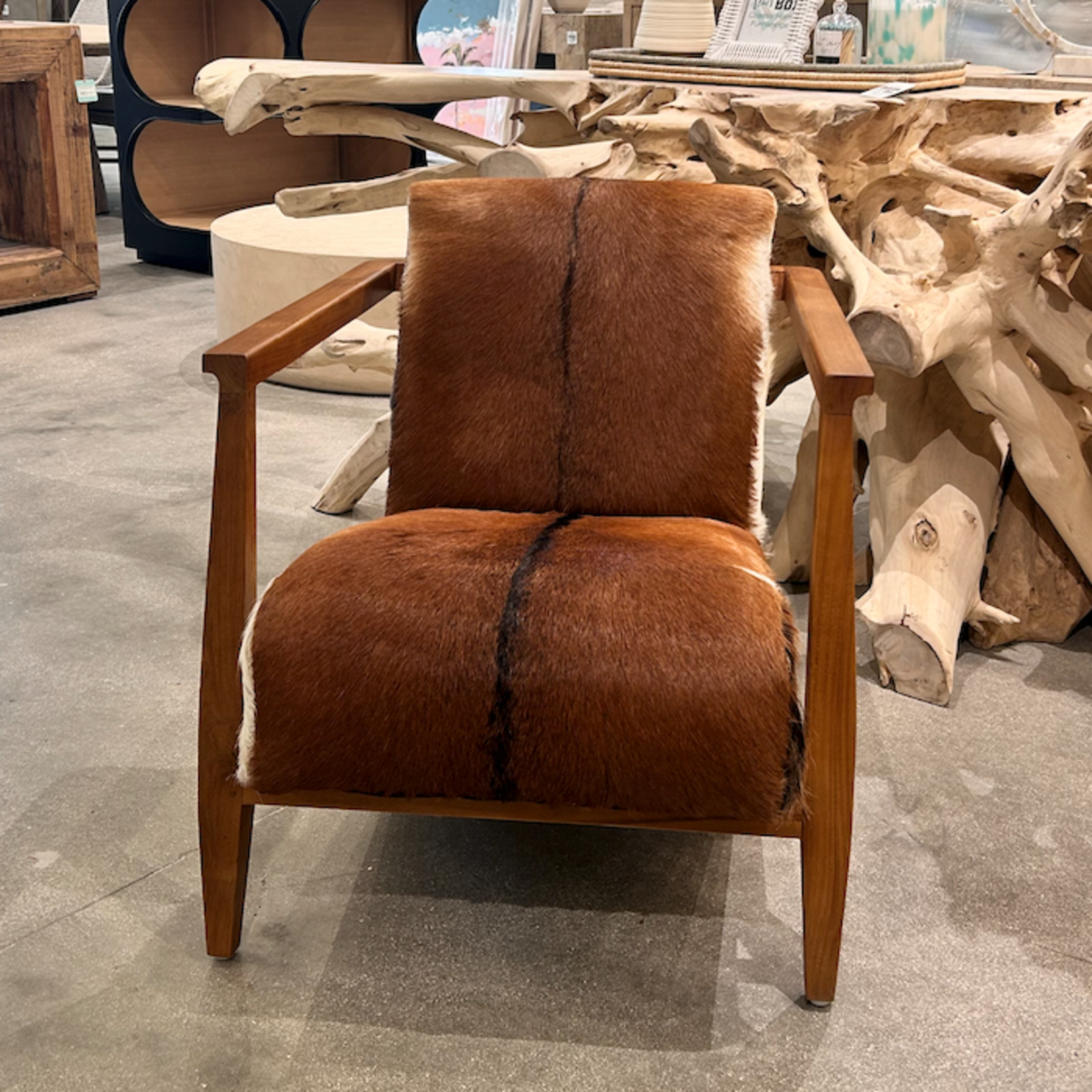 Outside The Box Naela Genuine  Goat Hide Teak Wood Occasional Chair