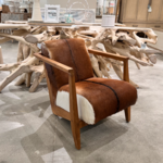 Outside The Box Naela Genuine  Goat Hide Teak Wood Occasional Chair