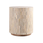 Outside The Box 18x20 White Bone Inlay & Natural Mango Wood Stripe Round Accent Table