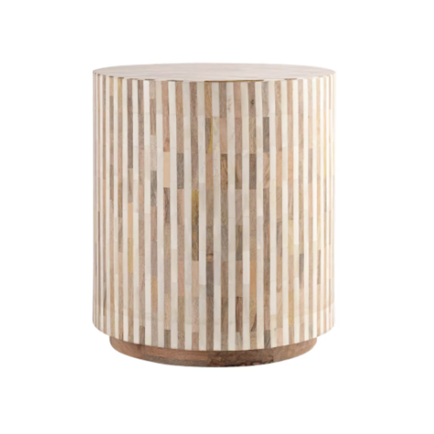 Outside The Box 18x20 White Bone Inlay & Natural Mango Wood Stripe Round Accent Table
