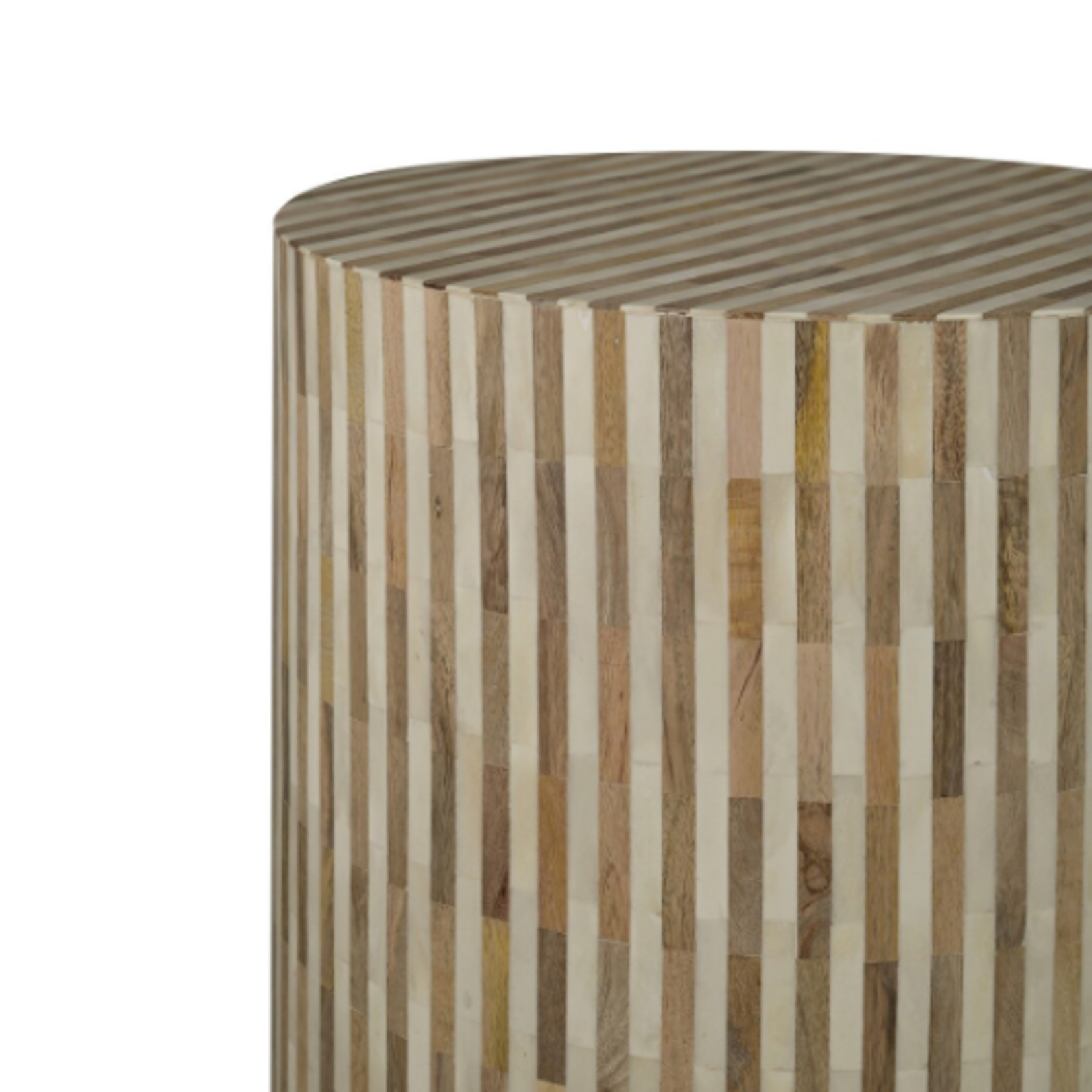 Outside The Box 18x20 White Bone Inlay & Natural Mango Wood Stripe Round Accent Table