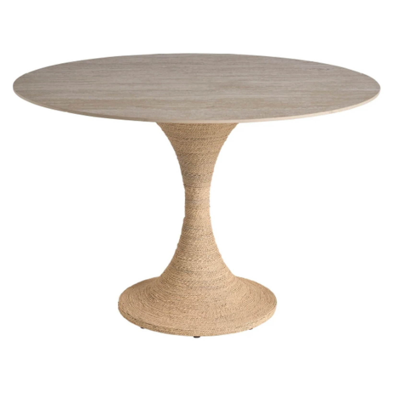 Outside The Box 44" Oasis Beige Travertine & Natural Abaca Wrapped Base Round Dining Table