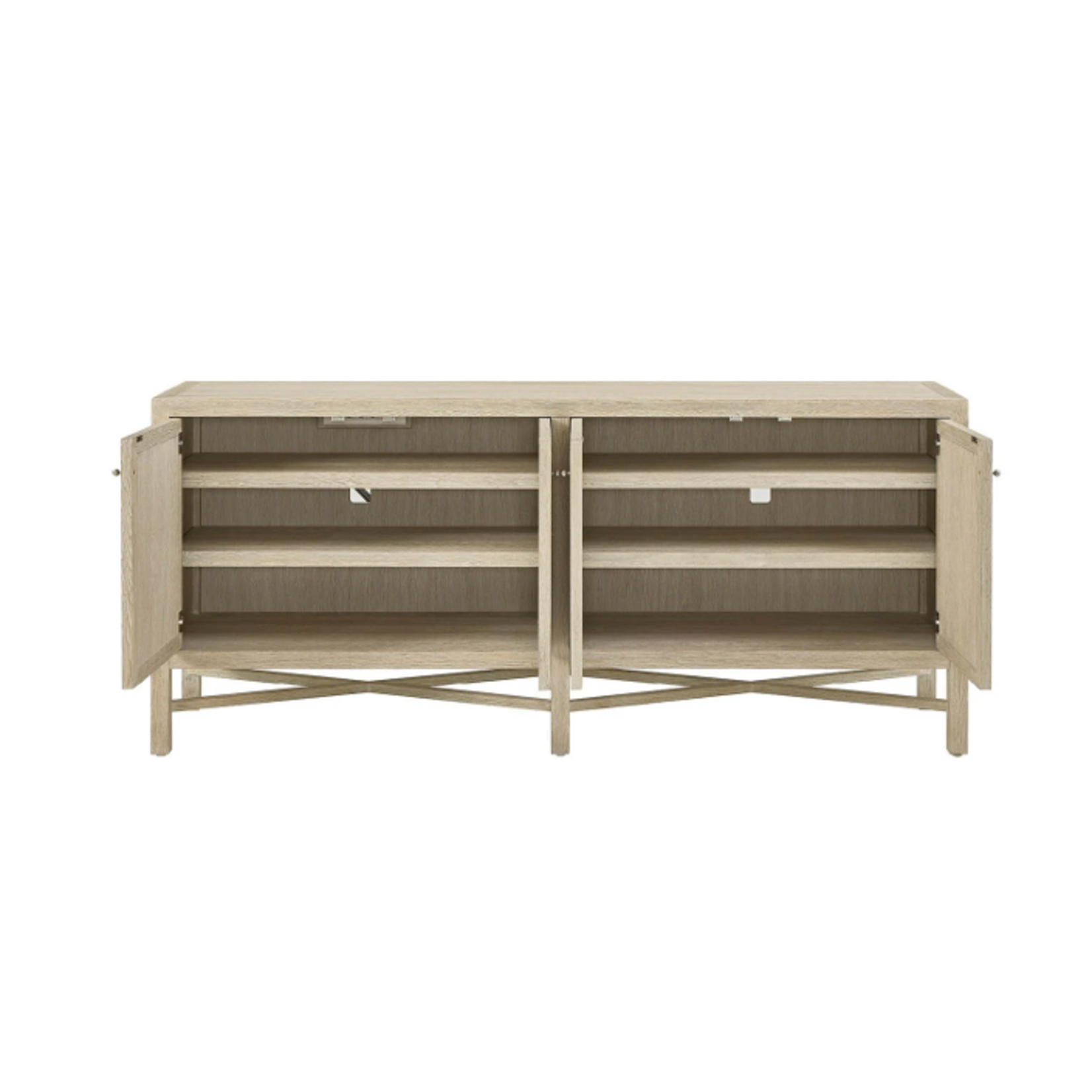 Outside The Box 76x19x34 Dockside Oasis Woven Cane & Warm Oak 4 Door Credenza