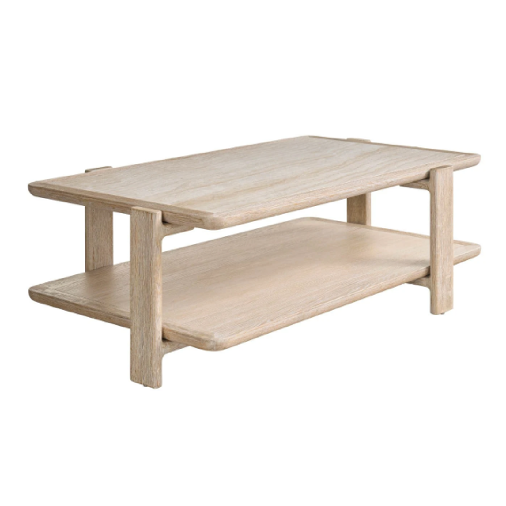 Outside The Box 56x34x18 Desert Travertine Stone & Natural Wood Cocktail Table
