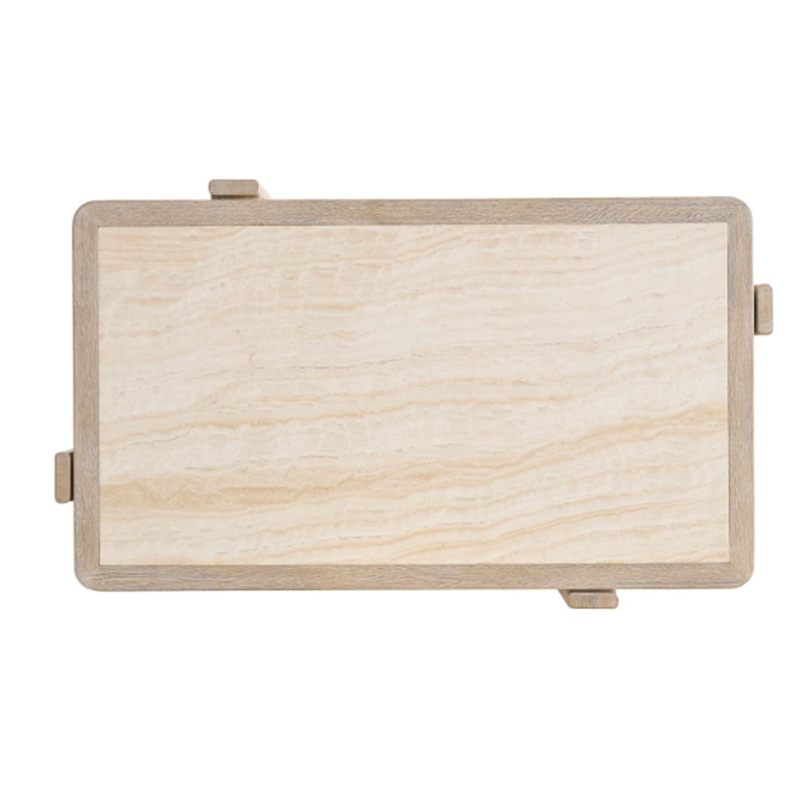 Outside The Box 56x34x18 Desert Travertine Stone & Natural Wood Cocktail Table