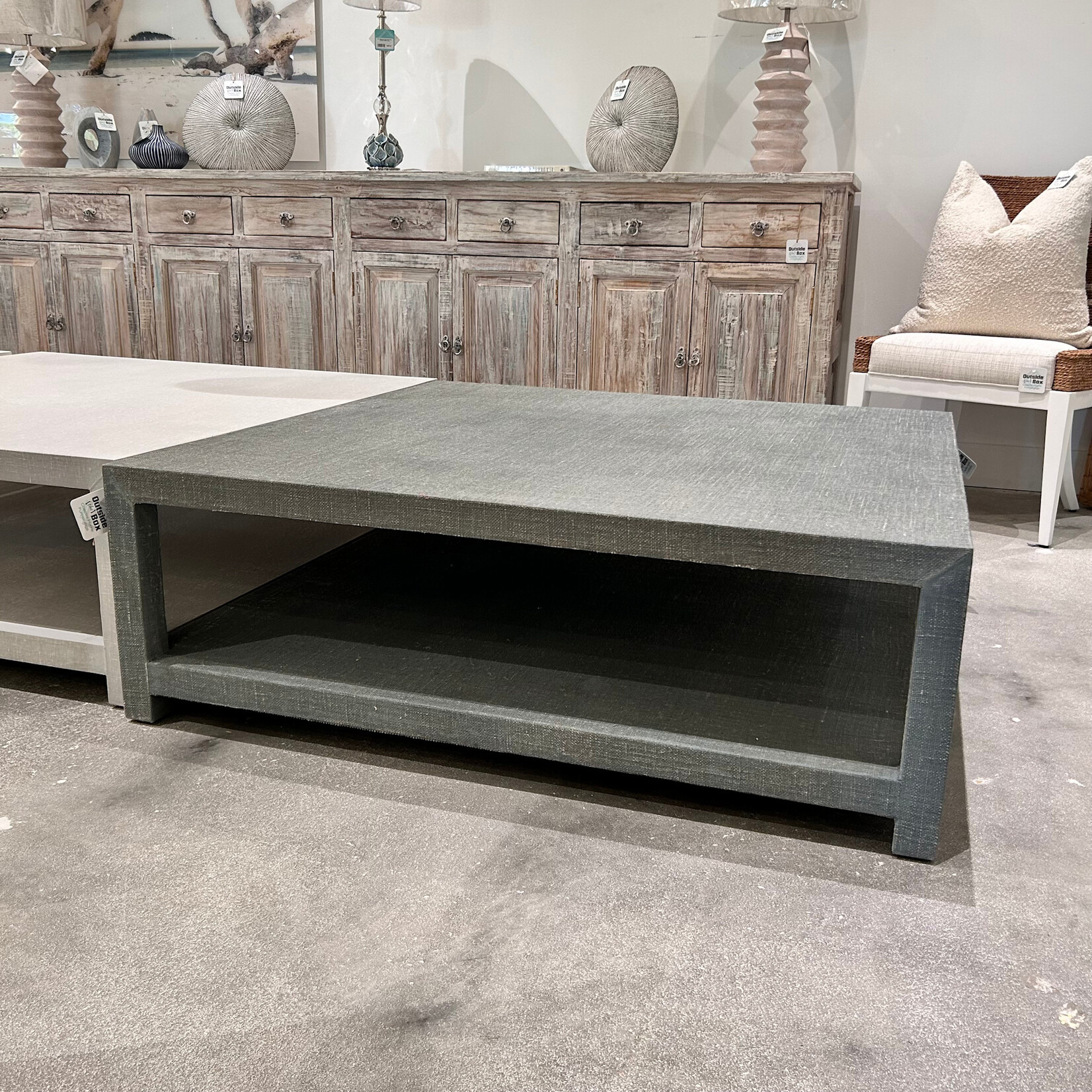 Outside The Box 47x47x16 Milan Mahogany Linen Wrapped Square Coffee Table In Jute Homburg - FJBM