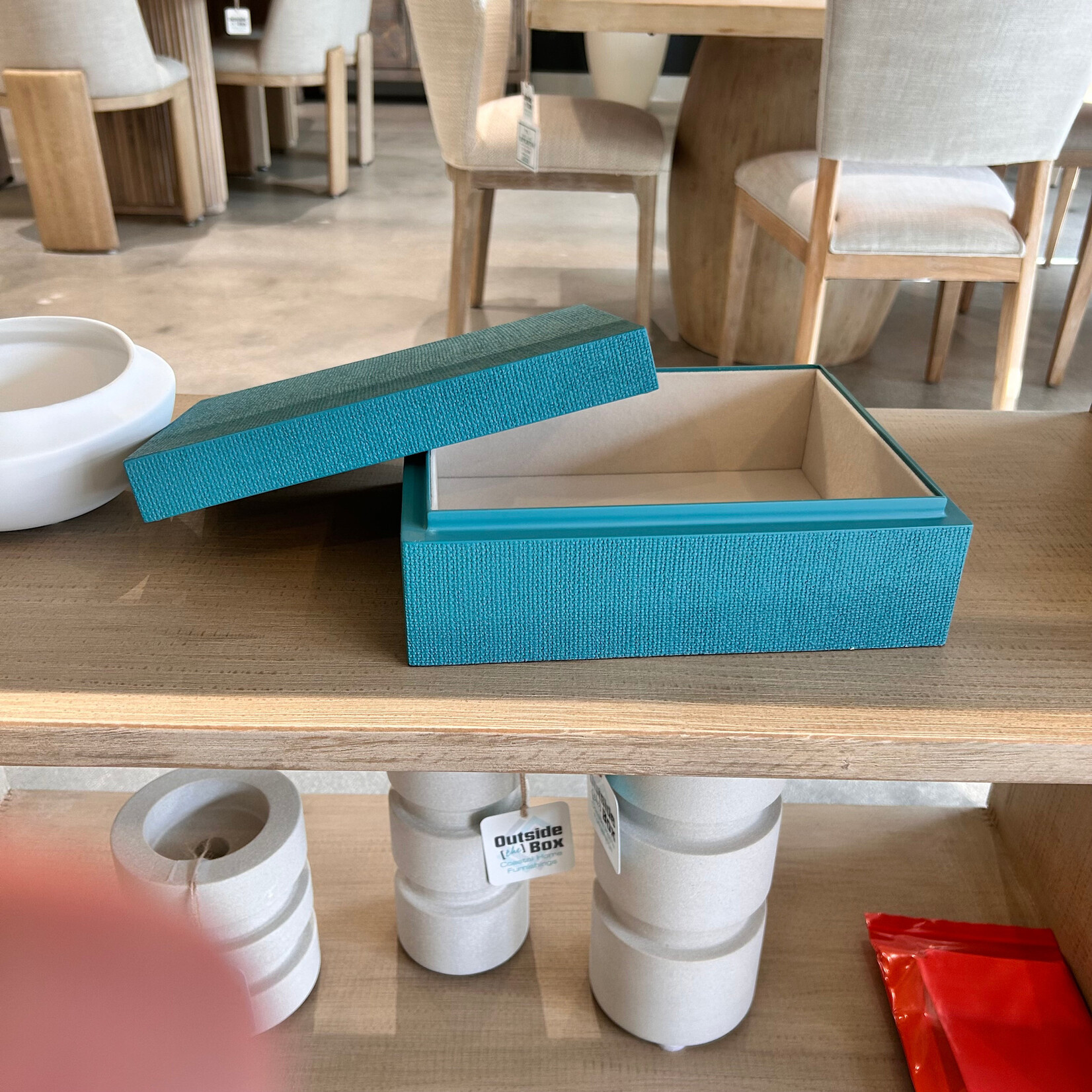 Outside The Box 11" Hampton Shore Raffia Wrapped Decorative Box In Emerald Shore