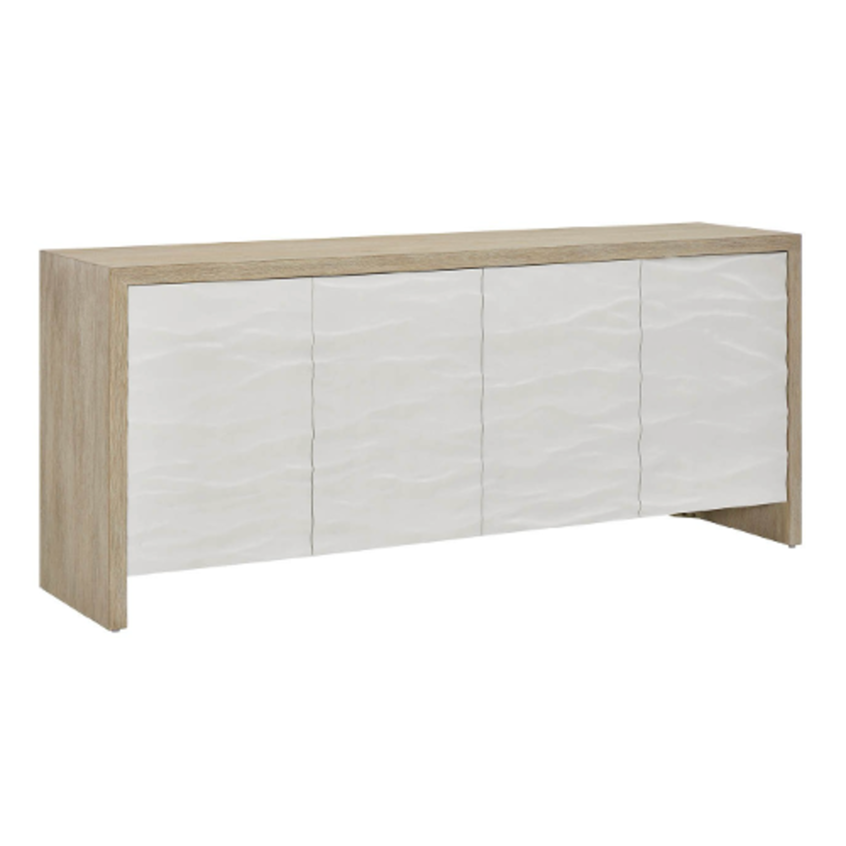 Outside The Box 78x19x34 Oasis White & Natural Oak 4 Door Credenza