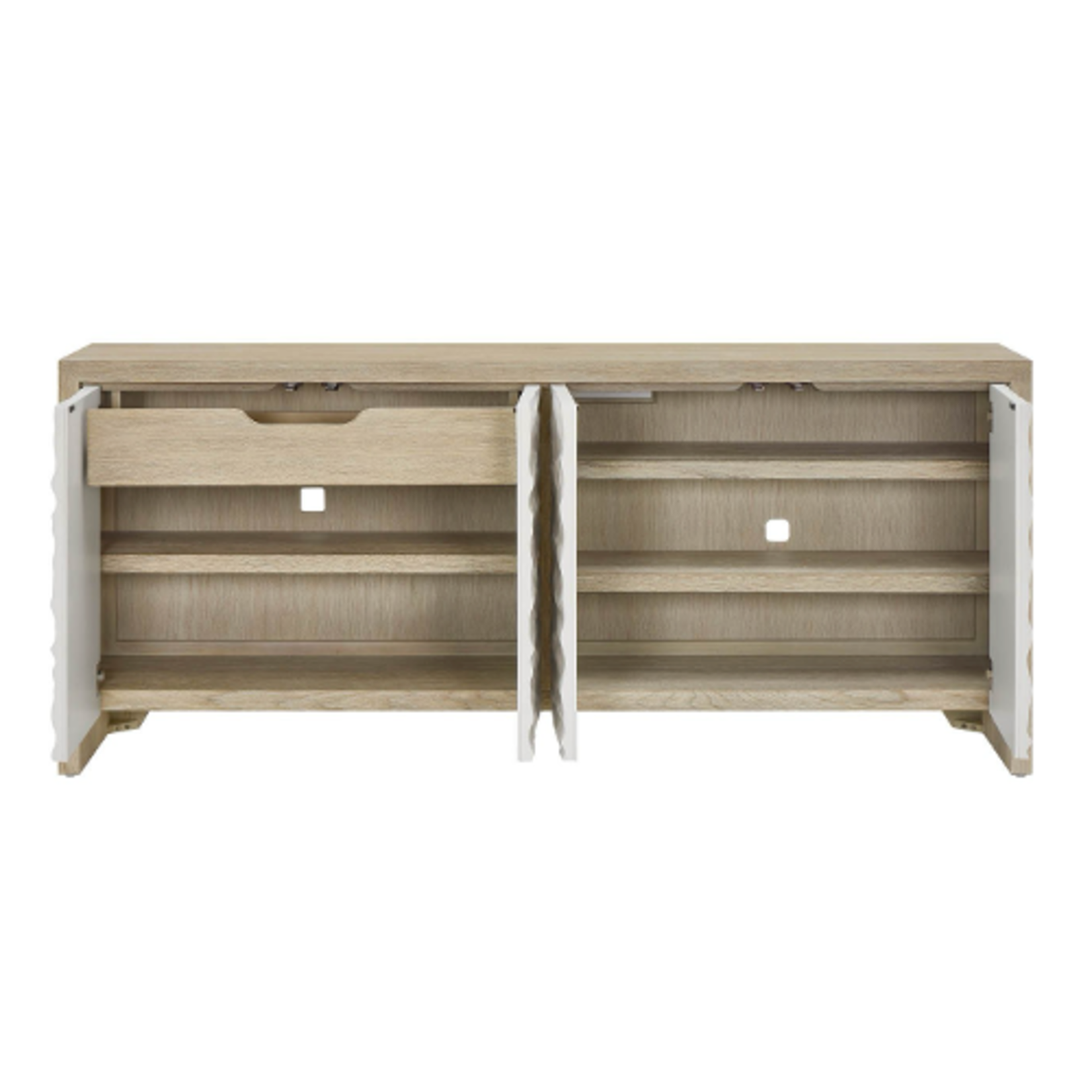 Outside The Box 78x19x34 Oasis White & Natural Oak 4 Door Credenza