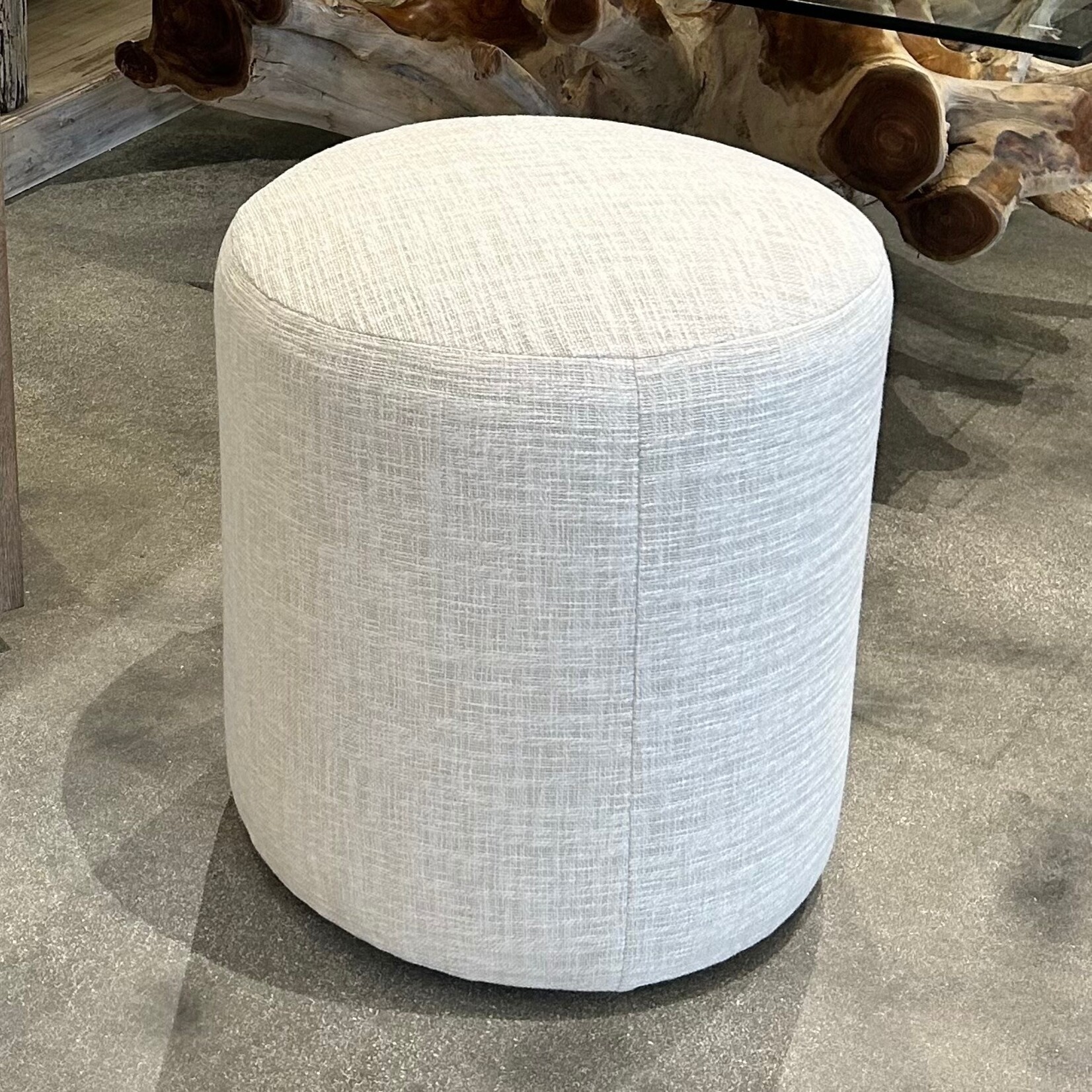 Outside The Box 17x19 Cleo Bone White Kid Proof Performance Round Ottoman BU104-43 (AA)