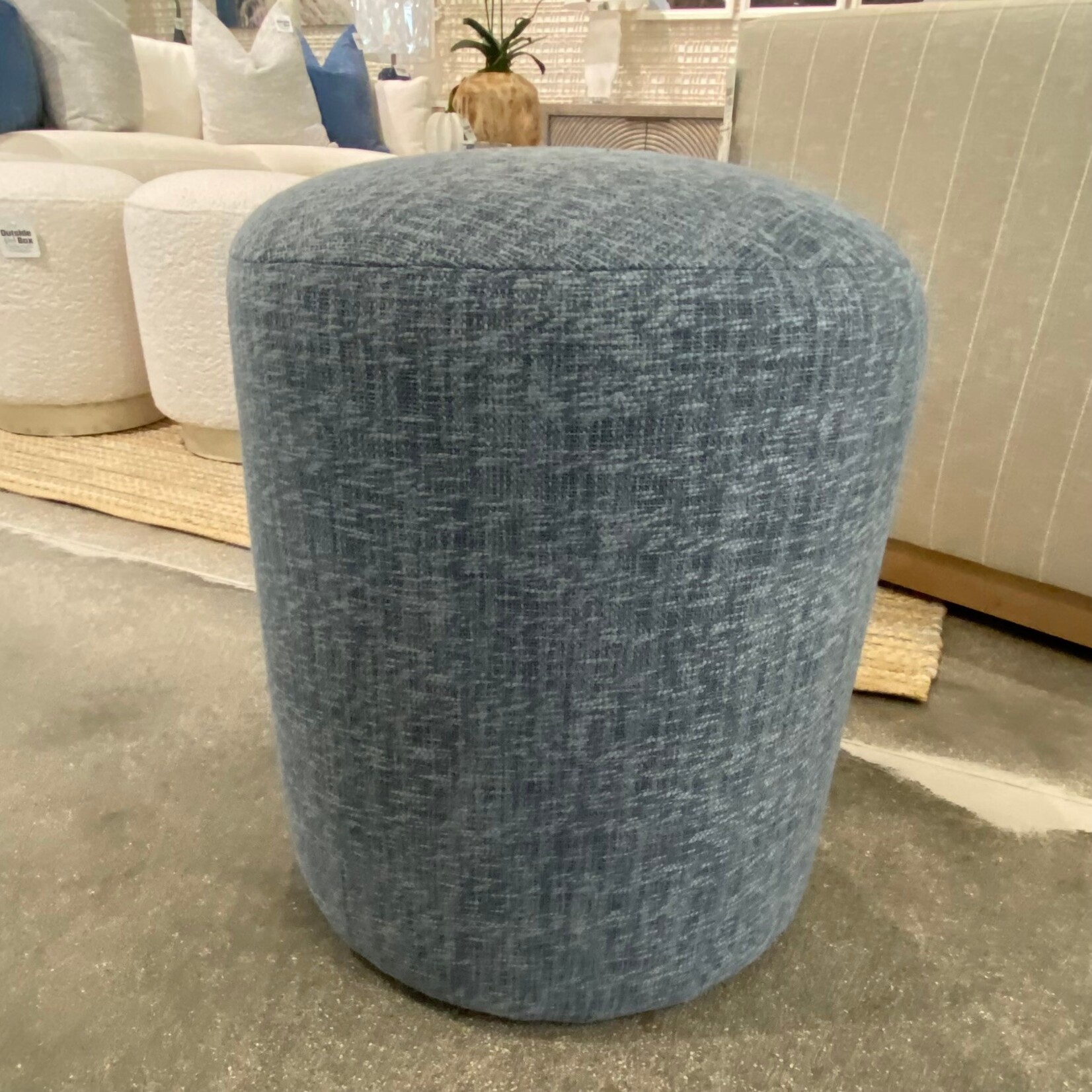 Outside The Box 17x19 Cleo Bone Blue Kid Proof Performance Round Ottoman BU104-02 (AA)