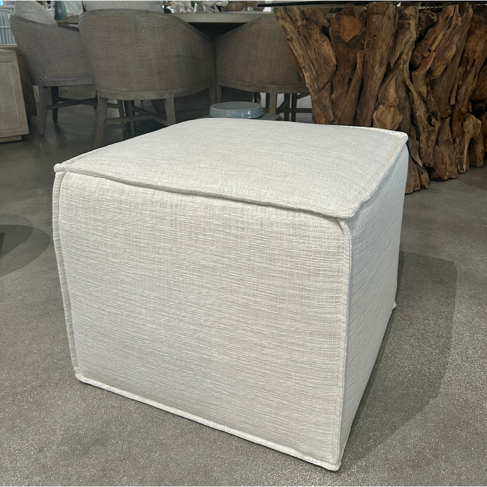 Outside The Box 22x22 Porto Bone White Kid Proof Performance Square Pouf Ottoman BU104-43 (AA)