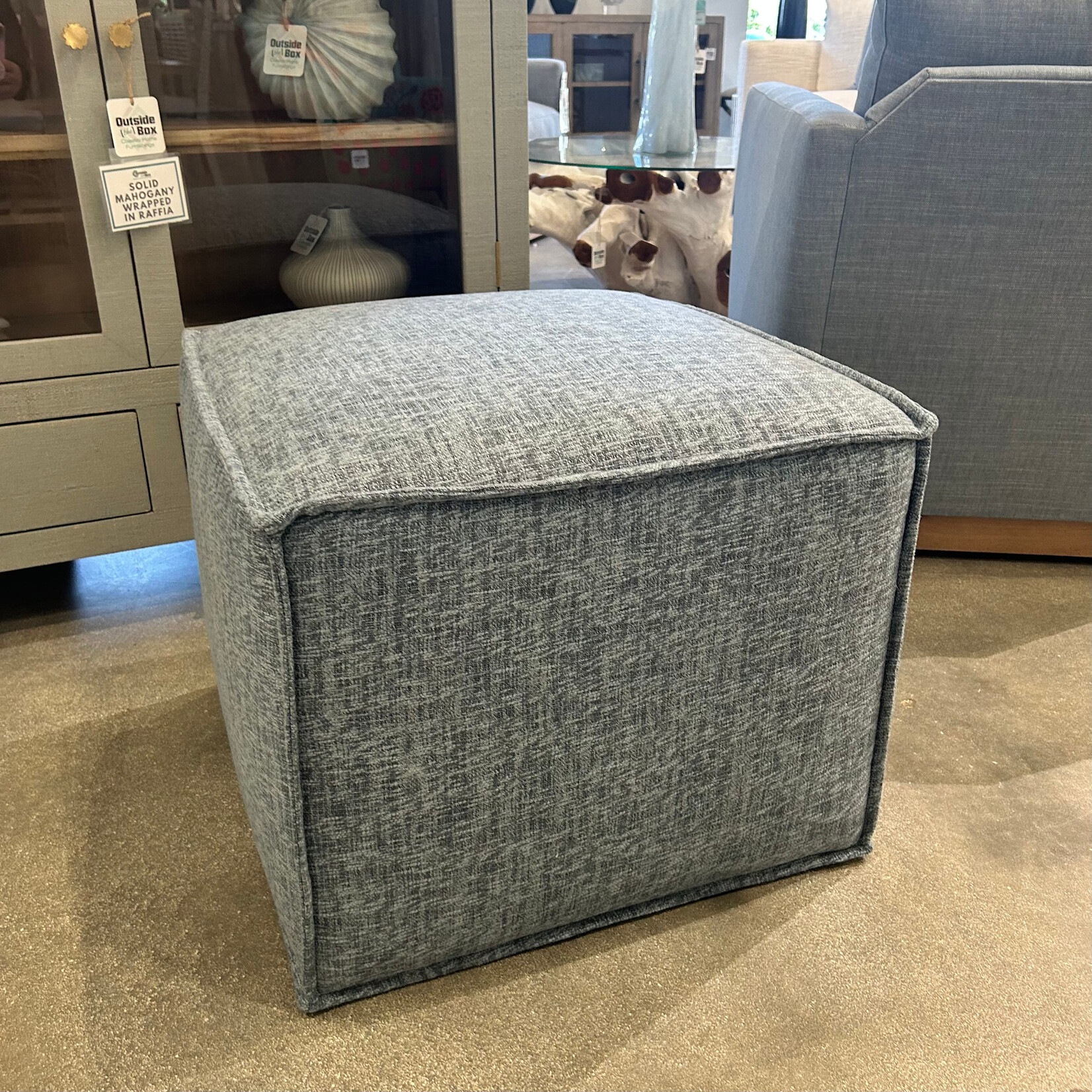 Outside The Box 22x22 Porto Bone Blue Kid Proof Performance Square Pouf Ottoman BU104-02 (AA)