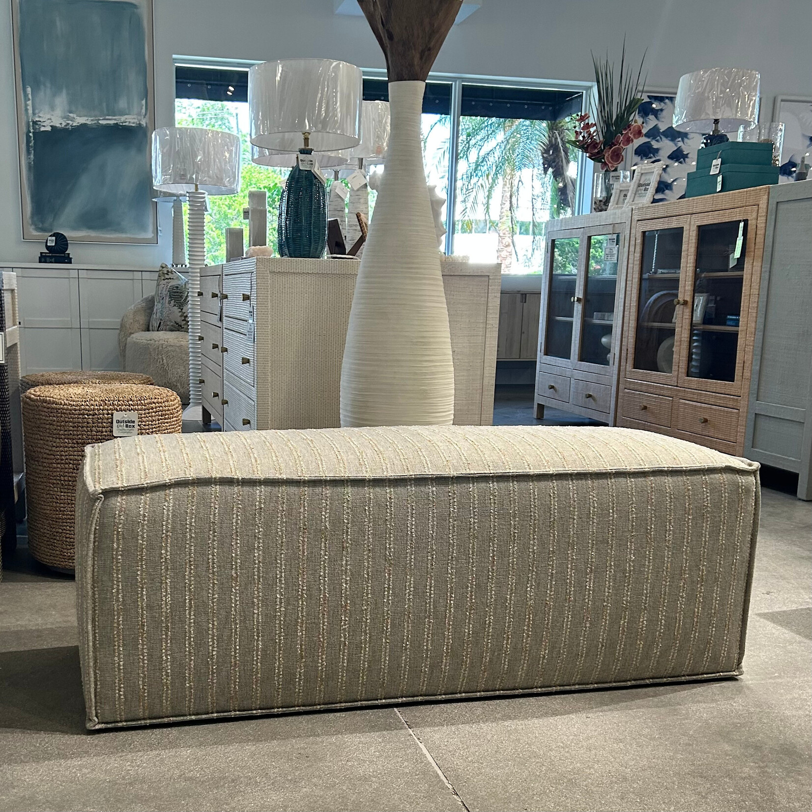 Outside The Box 54x19 Porto Seafoam Boucle Poly Performance Upholstered Rectangular Pouf Ottoman 34521-49 (CC)