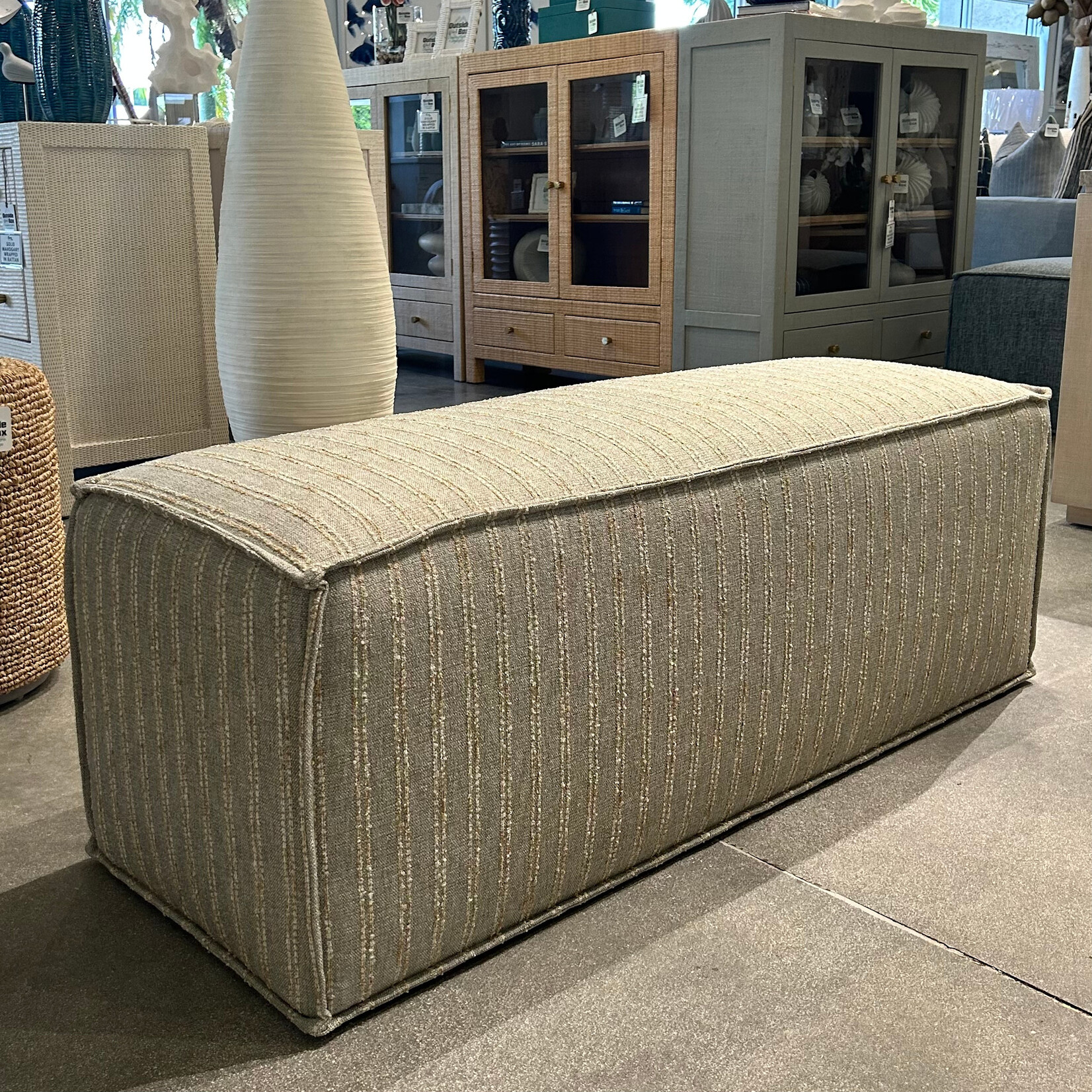 Outside The Box 54x19 Porto Seafoam Boucle Poly Performance Upholstered Rectangular Pouf Ottoman 34521-49 (CC)