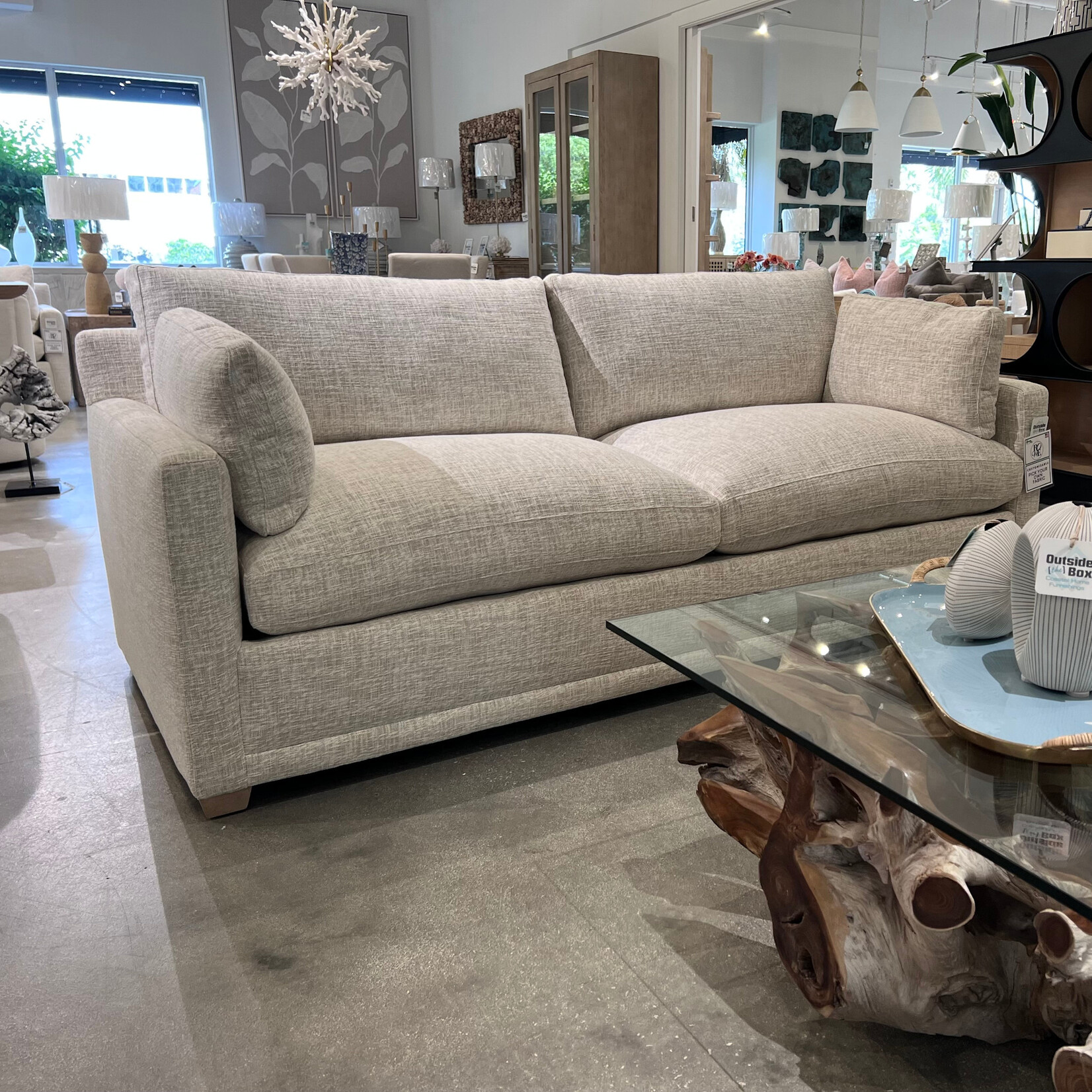 Outside The Box 88" Sylvie Bone Sand Kid / Wear Proof Eco +Performance Upholstered Sofa BU104-50 (AA)