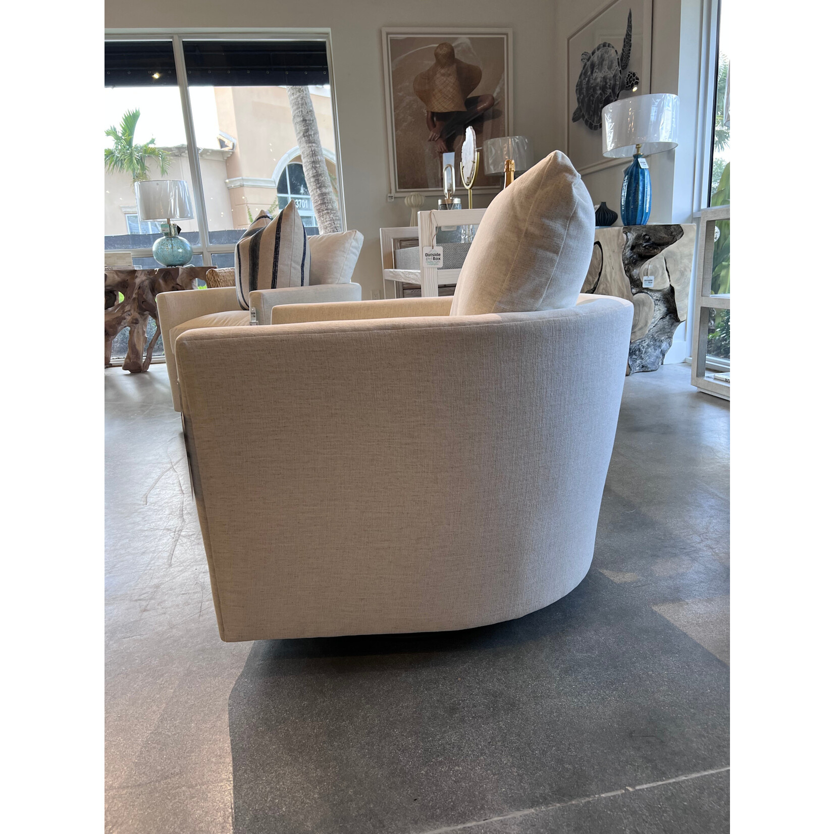 Outside The Box Beau Nomad Snow Performance Fabric Feather Blend XL Swivel Glider Accent Chair- Upholstered