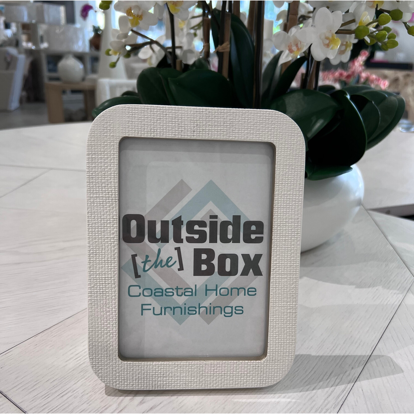 Outside The Box 5x7 Hampton Shore Raffia Wrapped Photo Frame In Silk Linen