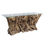 Outside The Box 67x26x30 Teak Root Glass Top Console Table