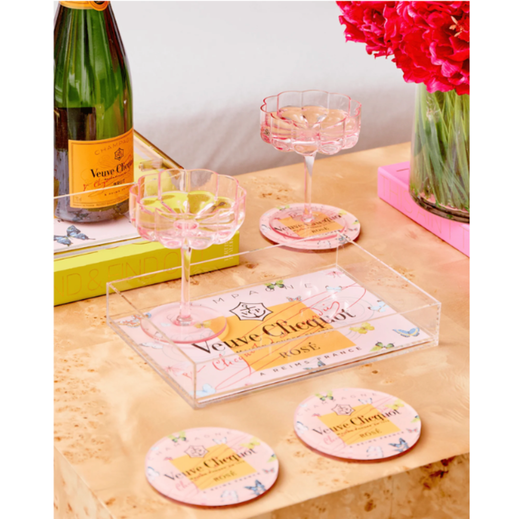 Outside The Box 4" Set Of 4 Rose Butterfly Acrylic Coasters