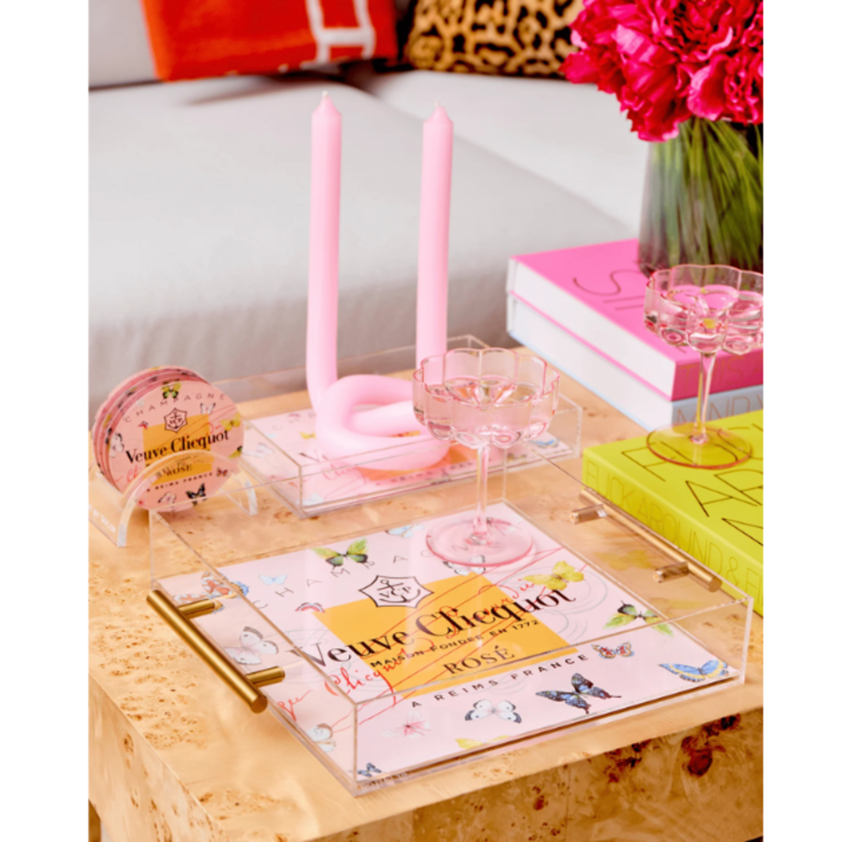 Outside The Box 14x11 Rose Butterfly Acrylic Tray W / Handles