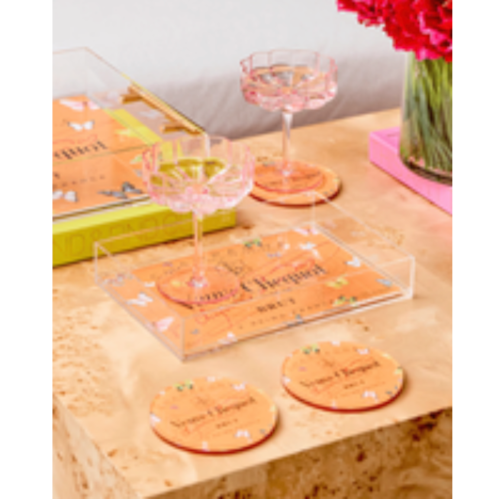 Outside The Box 4" Set Of 4 Bubbly Butterfly Acrylic Coasters